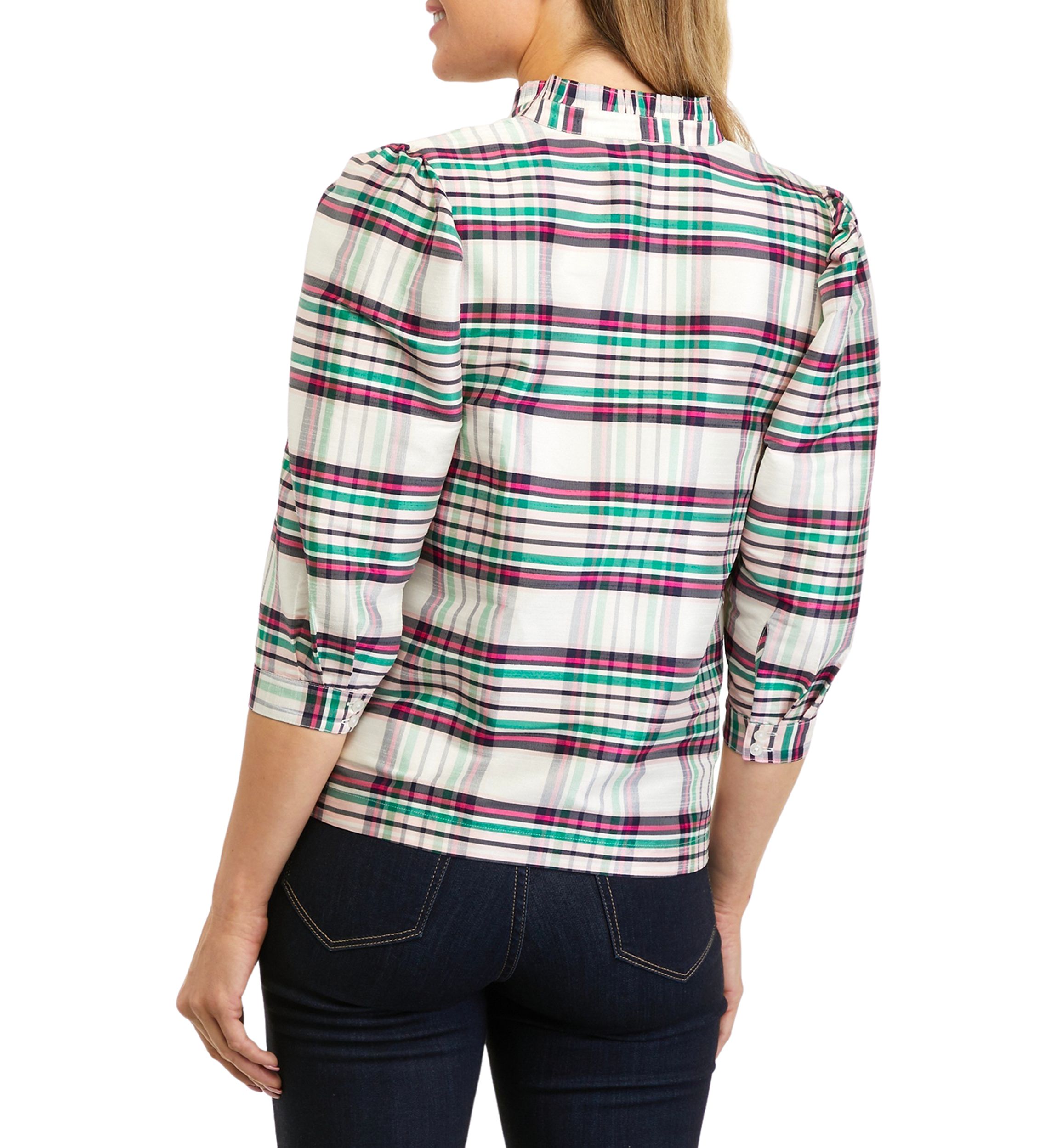 Petite 3/4 Sleeve Ruffle Neck Top 
