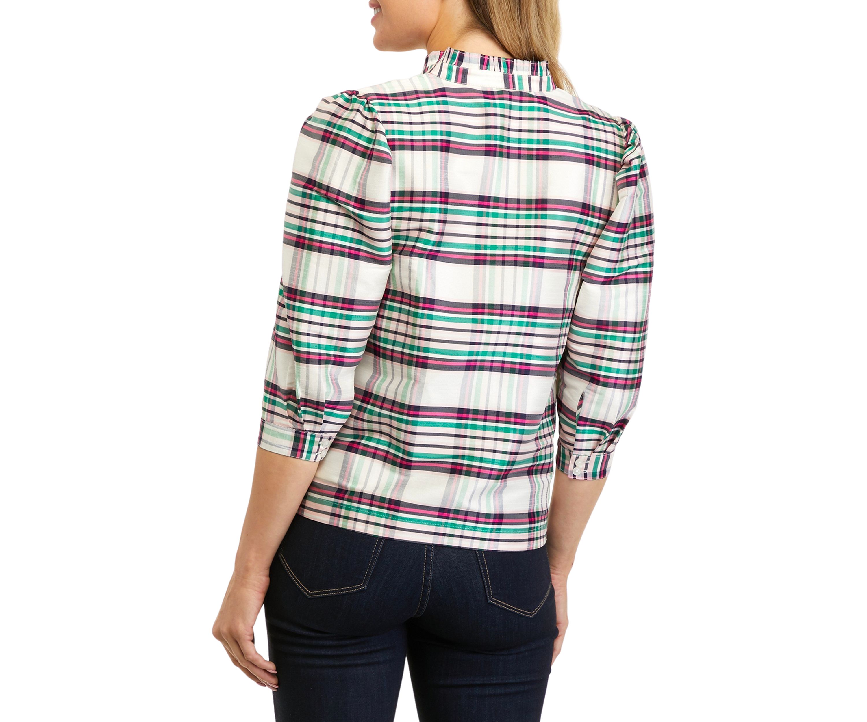 Petite 3/4 Sleeve Ruffle Neck Top 