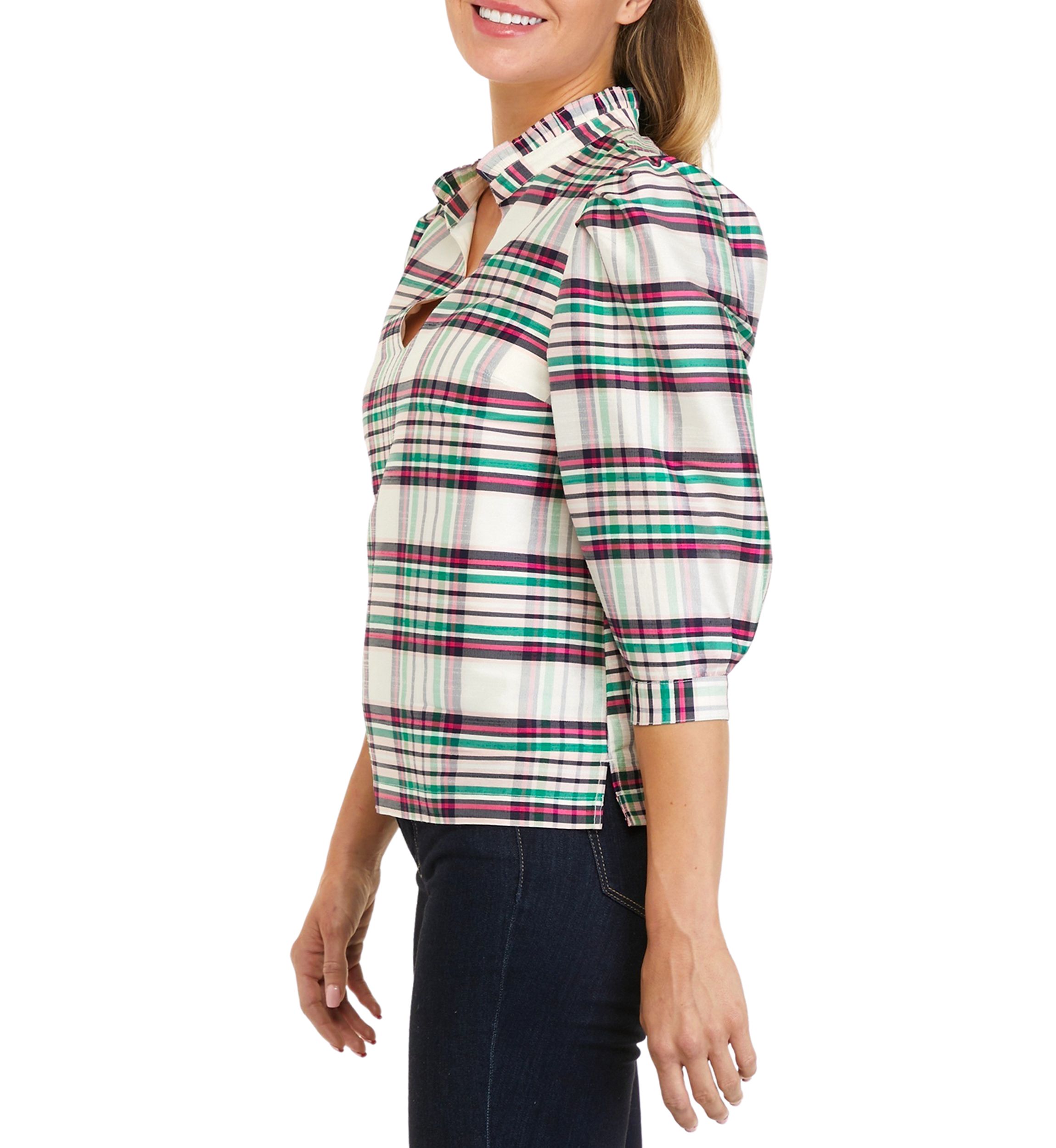 Petite 3/4 Sleeve Ruffle Neck Top 