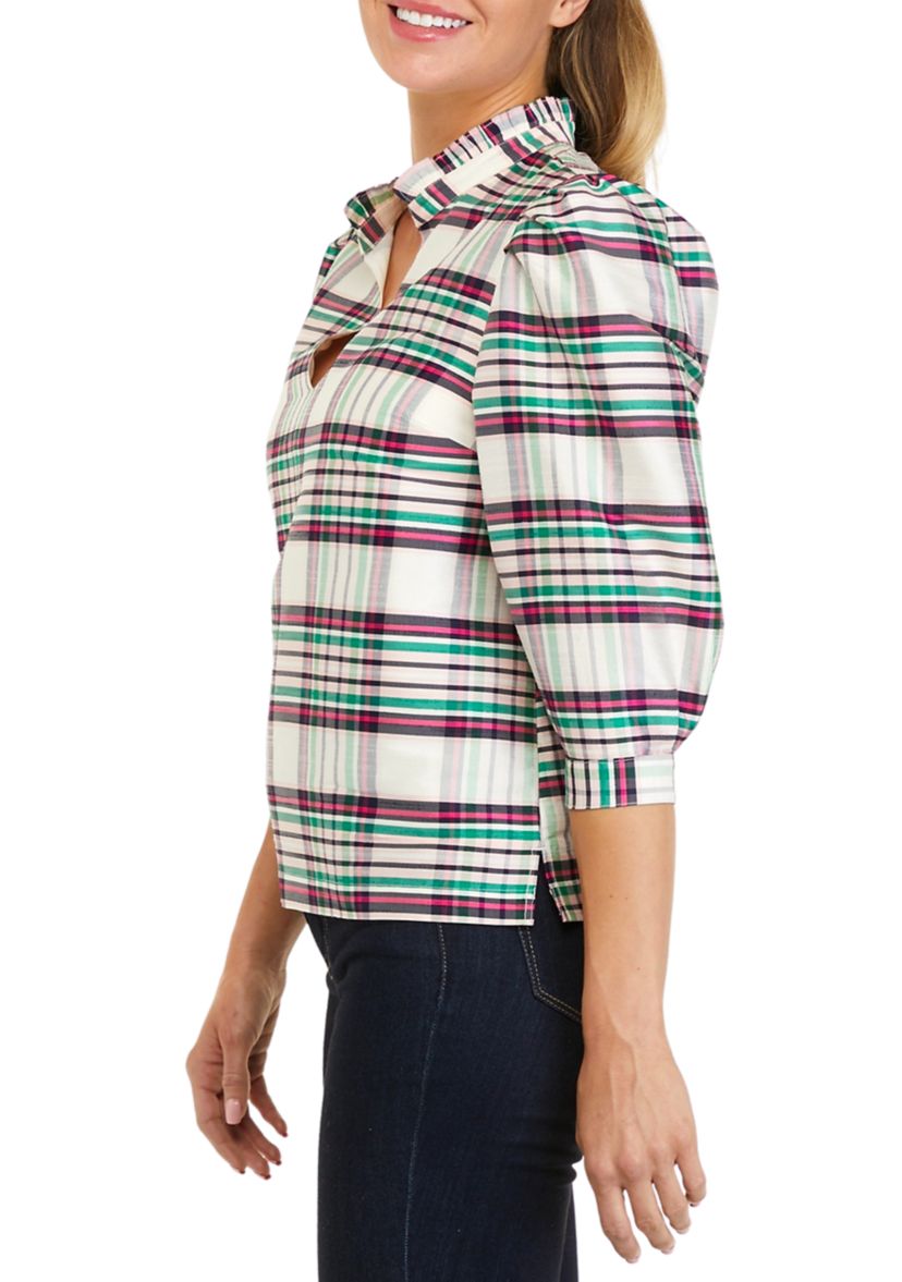 Petite 3/4 Sleeve Ruffle Neck Top 