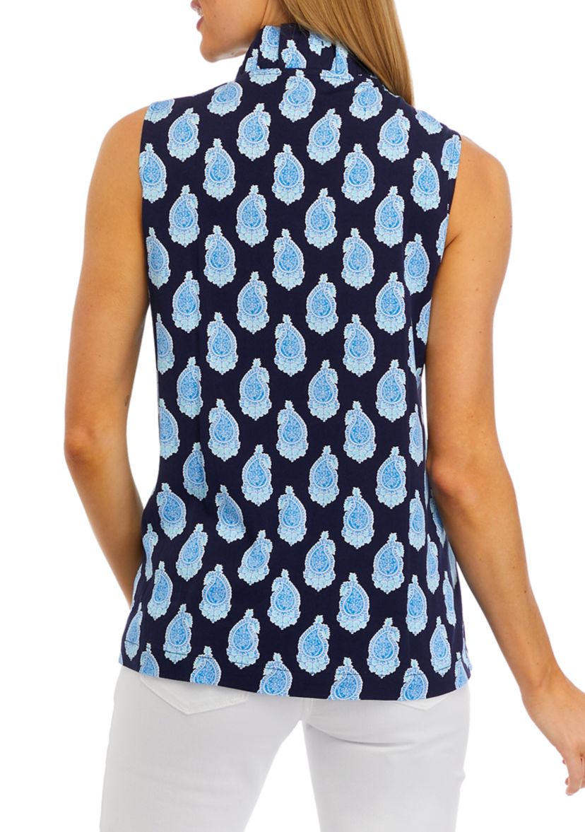 Petite Sleeveless Ruffle Neck Printed Top