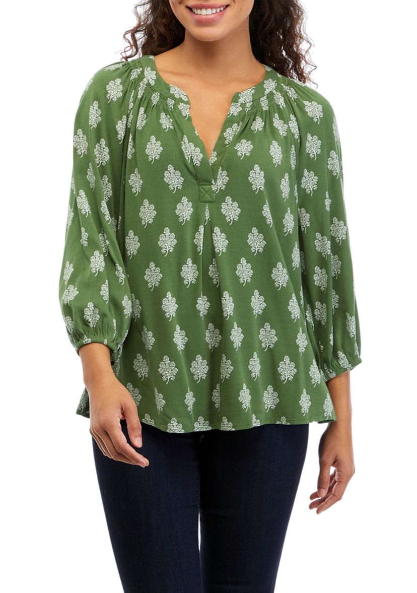 Petite 3/4 Sleeve Printed Peasant Top