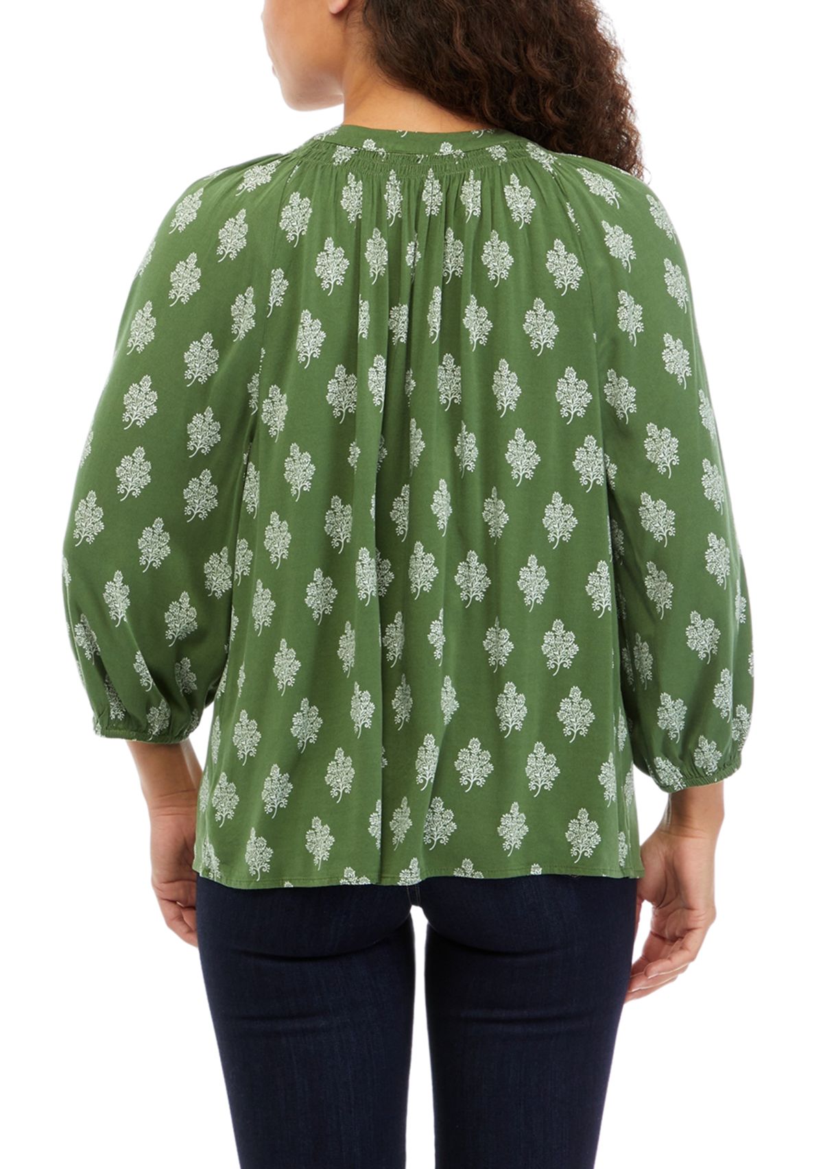 Petite 3/4 Sleeve Printed Peasant Top