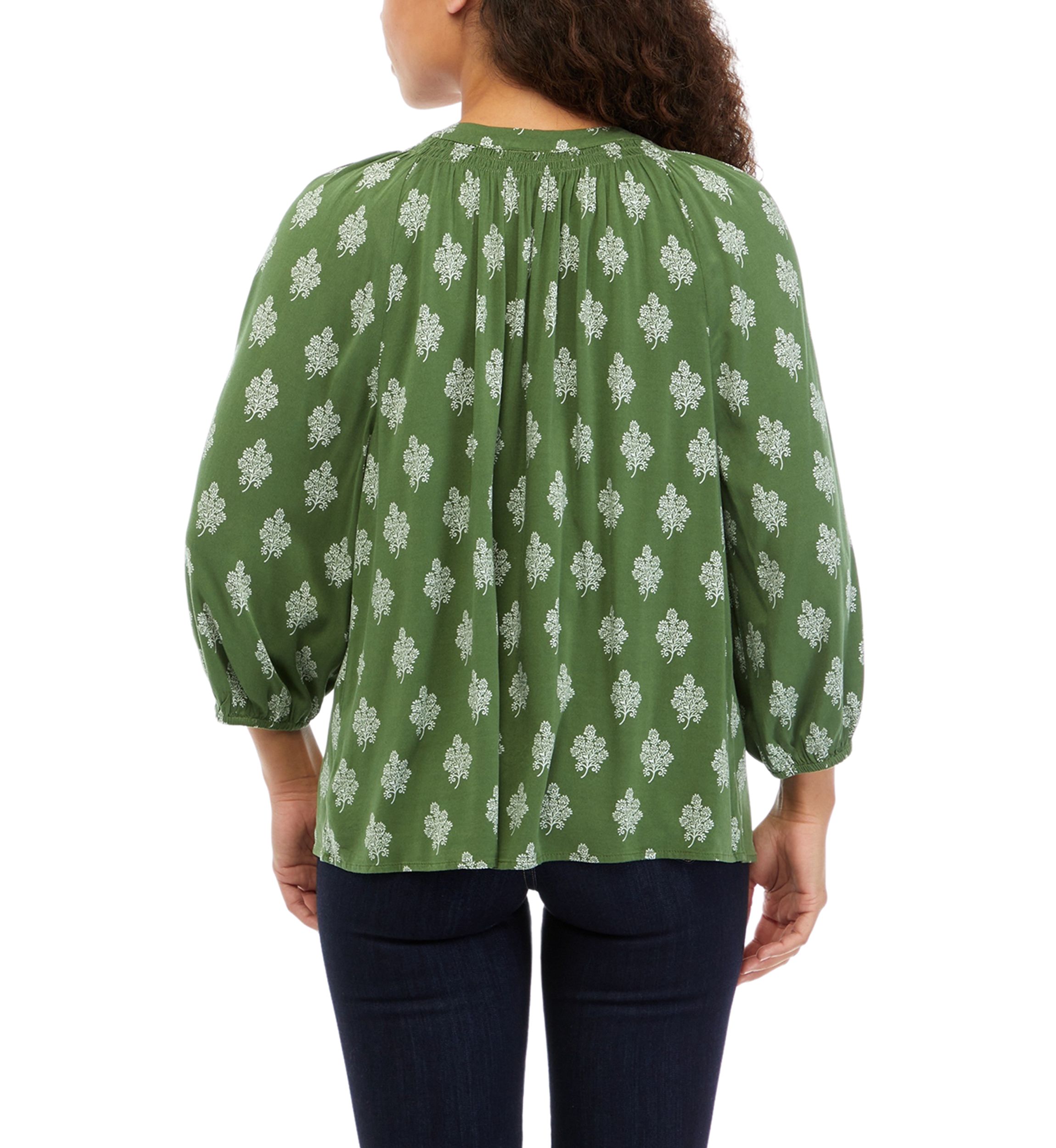 Petite 3/4 Sleeve Printed Peasant Top