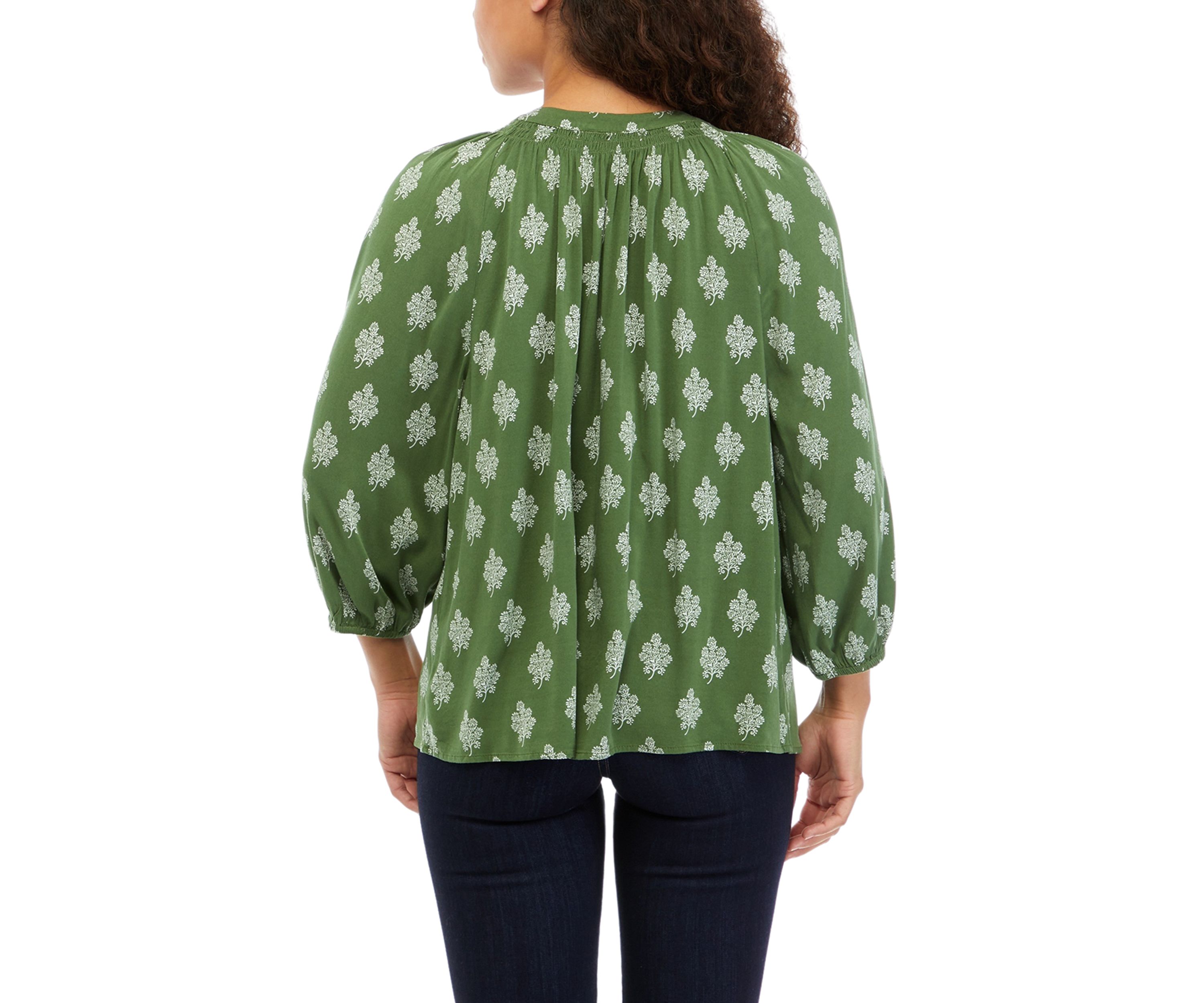 Petite 3/4 Sleeve Printed Peasant Top