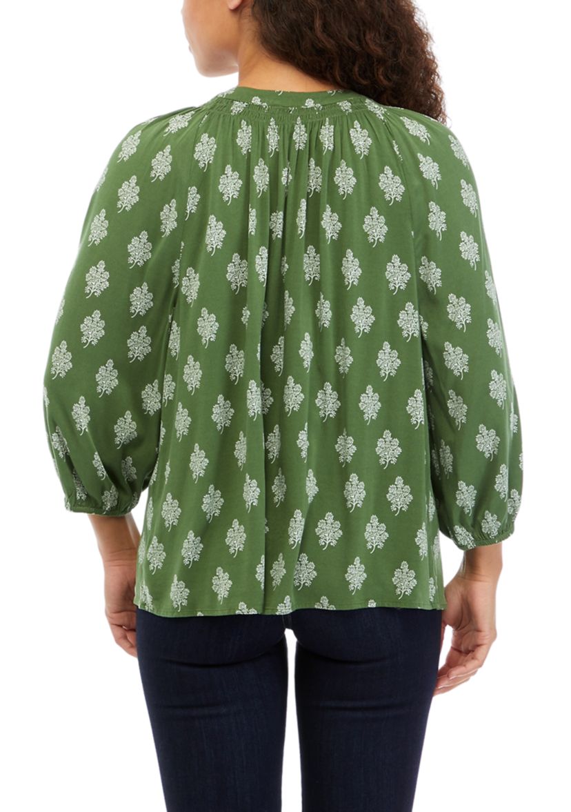 Petite 3/4 Sleeve Printed Peasant Top