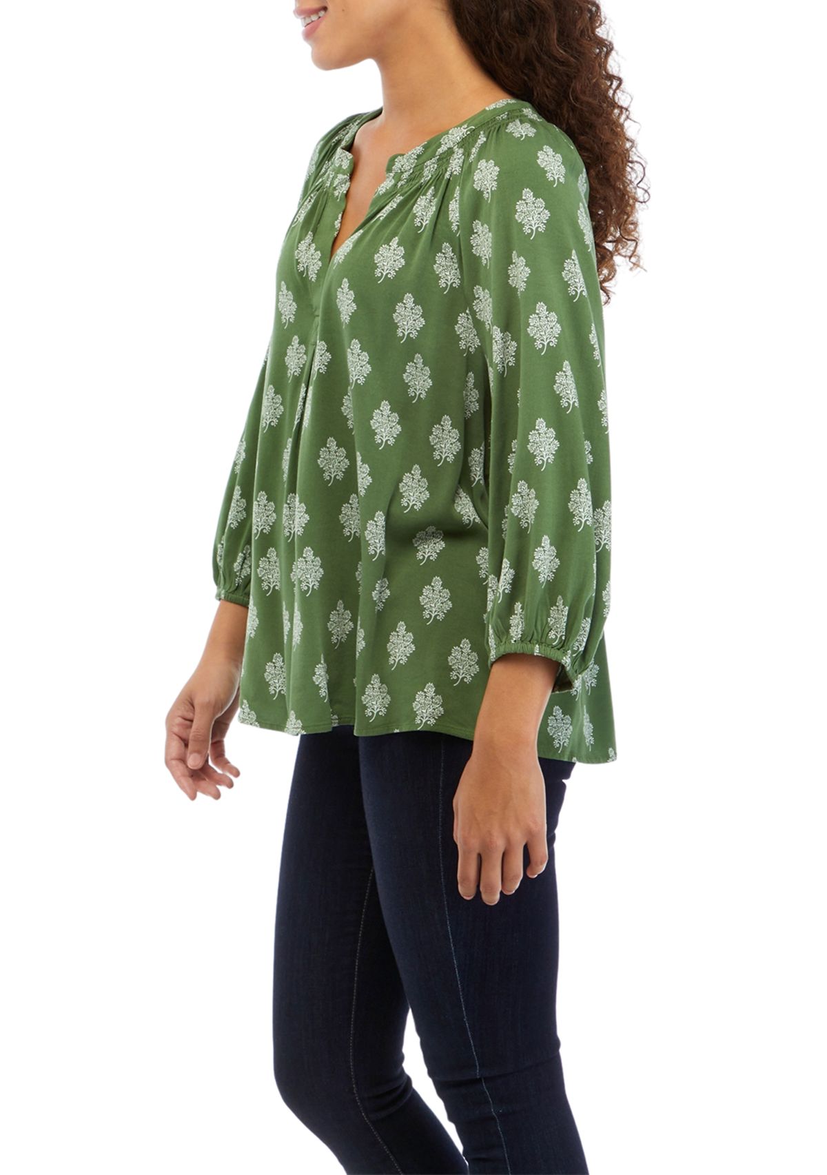 Petite 3/4 Sleeve Printed Peasant Top
