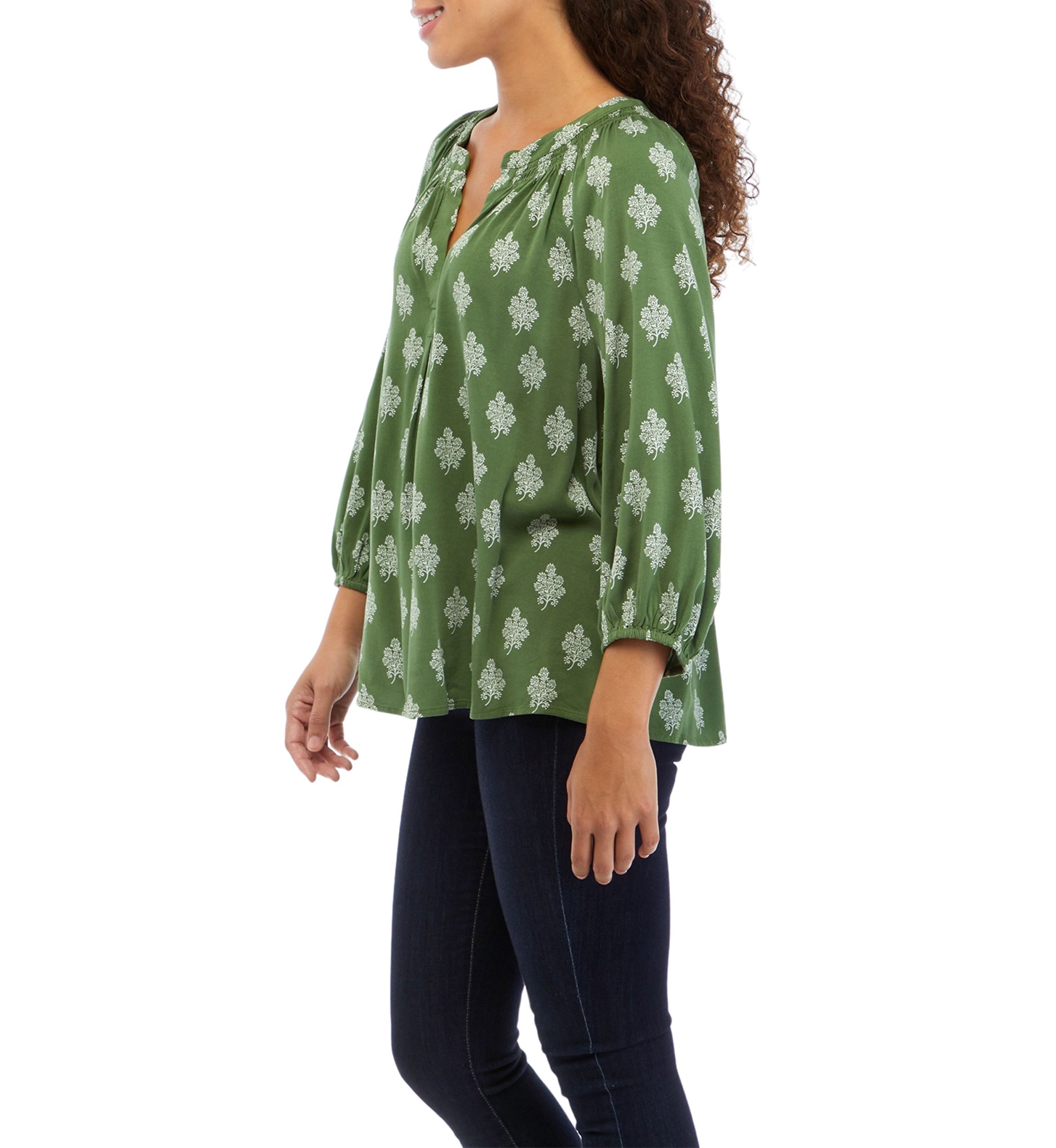 Petite 3/4 Sleeve Printed Peasant Top