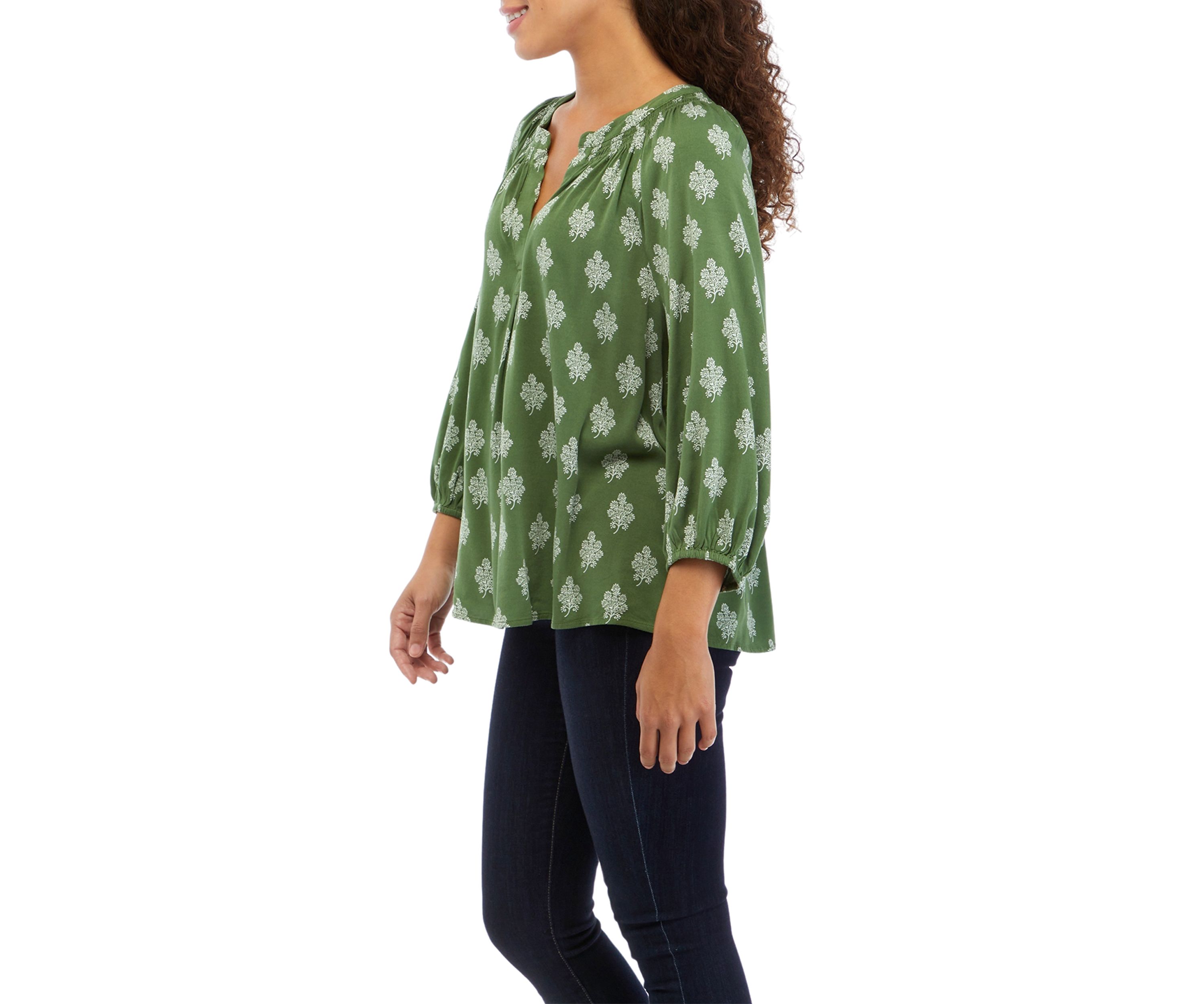 Petite 3/4 Sleeve Printed Peasant Top