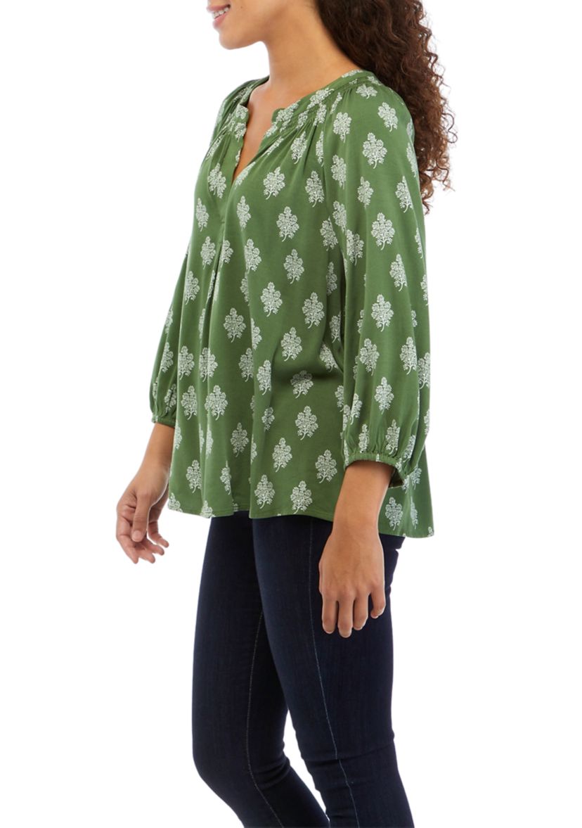 Petite 3/4 Sleeve Printed Peasant Top