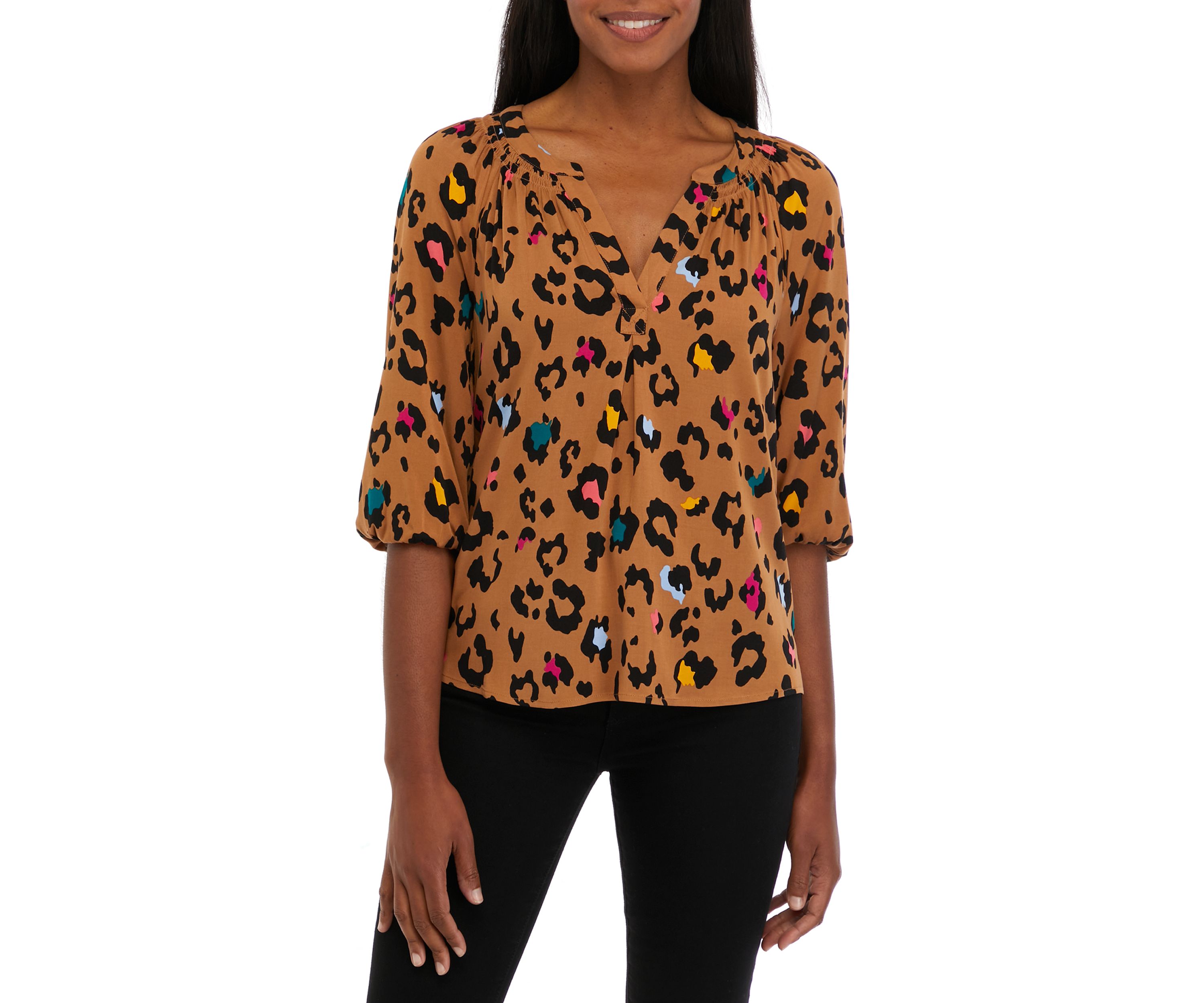 Petite 3/4 Sleeve Printed Peasant Top