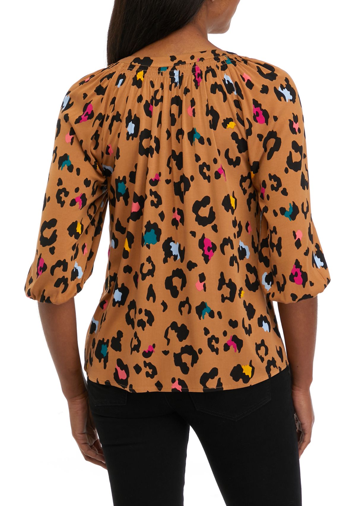 Petite 3/4 Sleeve Printed Peasant Top