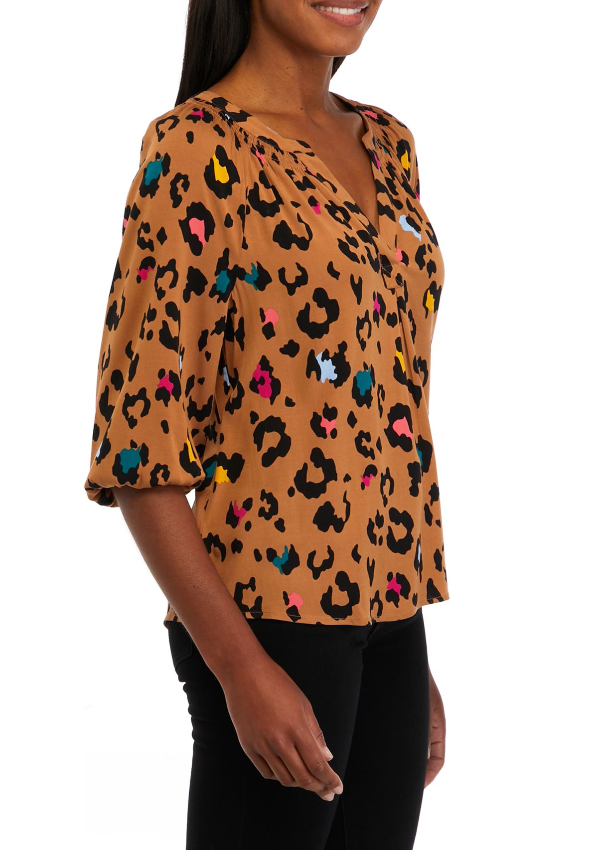 Petite 3/4 Sleeve Printed Peasant Top
