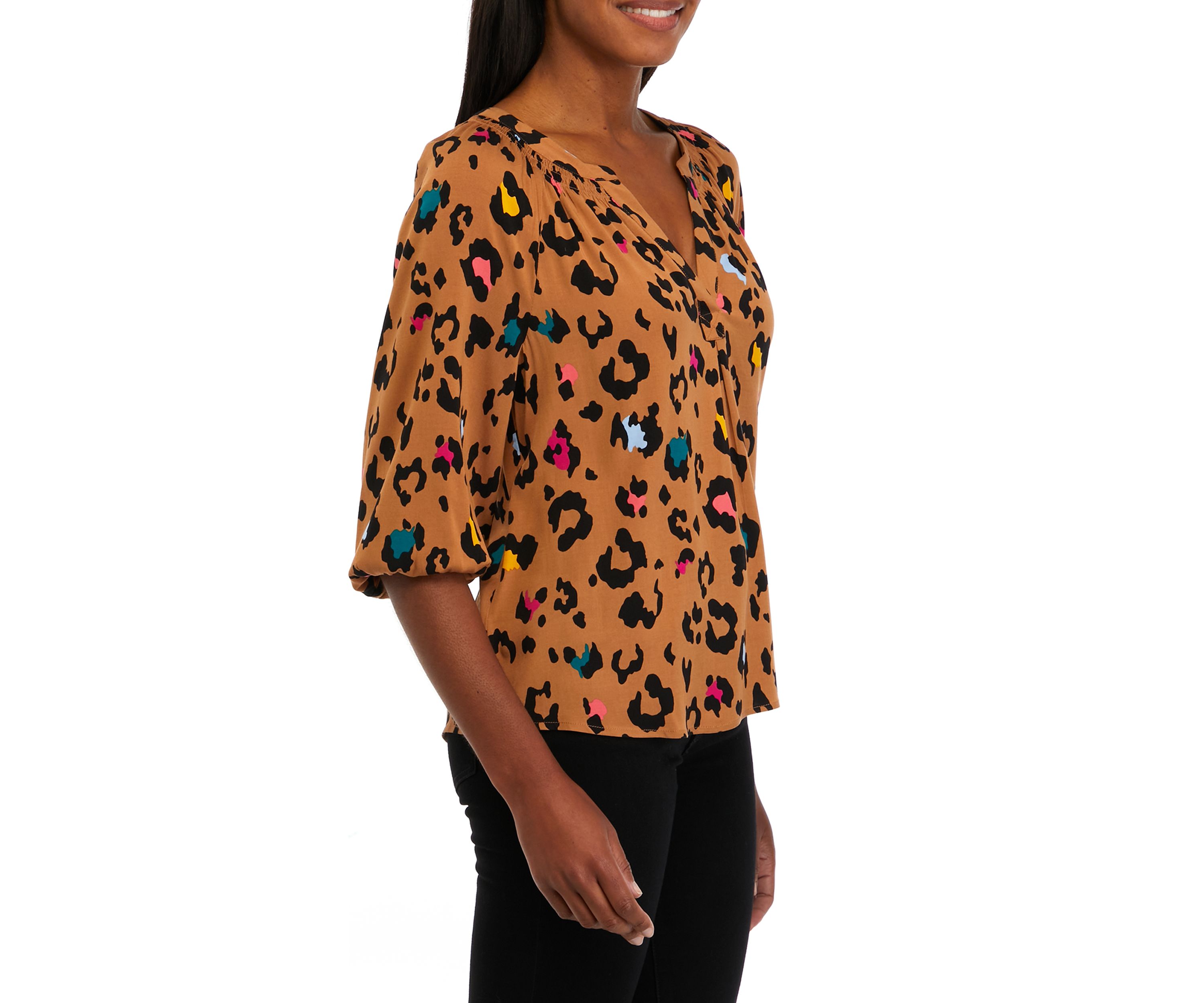 Petite 3/4 Sleeve Printed Peasant Top