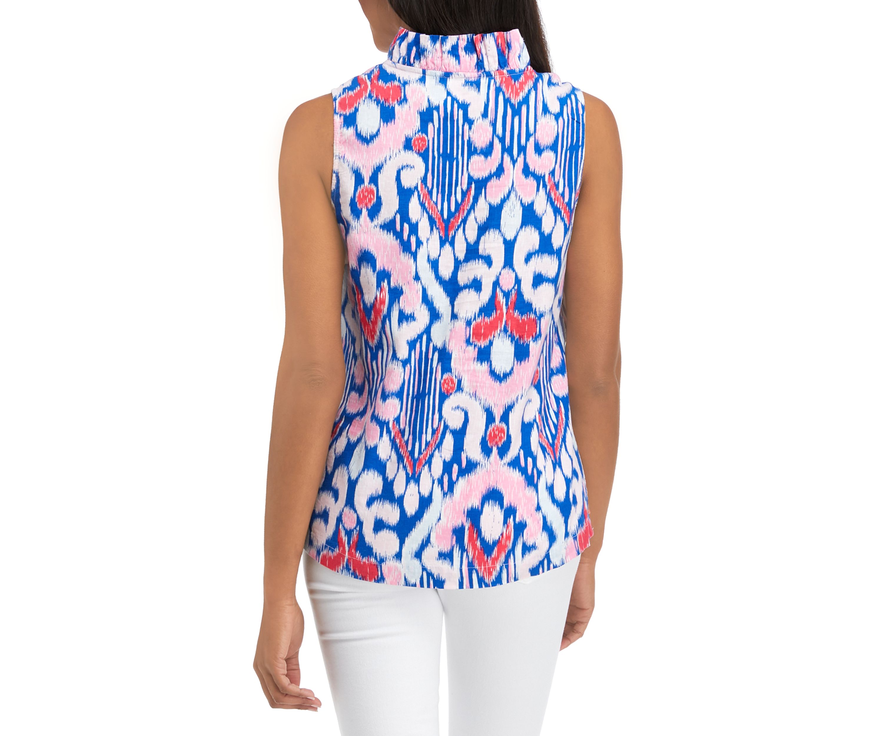 Petite Ruffle V-Neck Linen Top