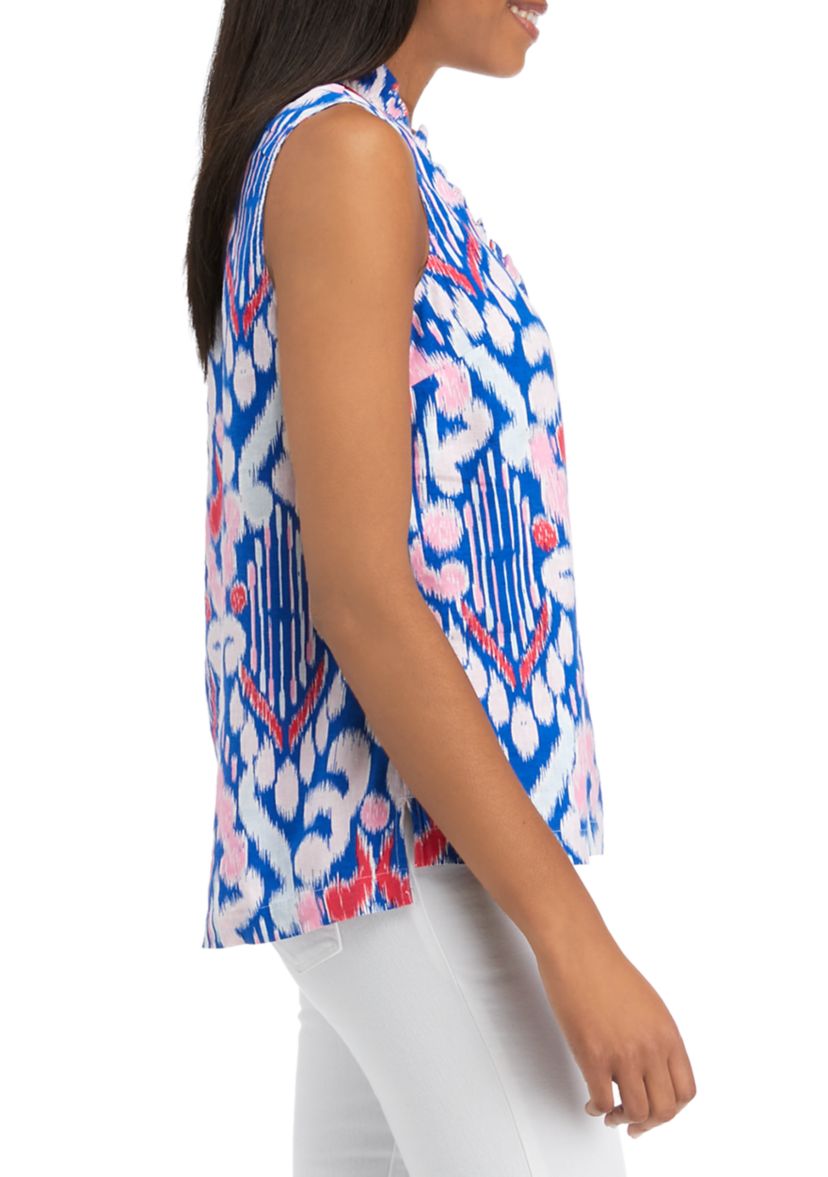 Petite Ruffle V-Neck Linen Top