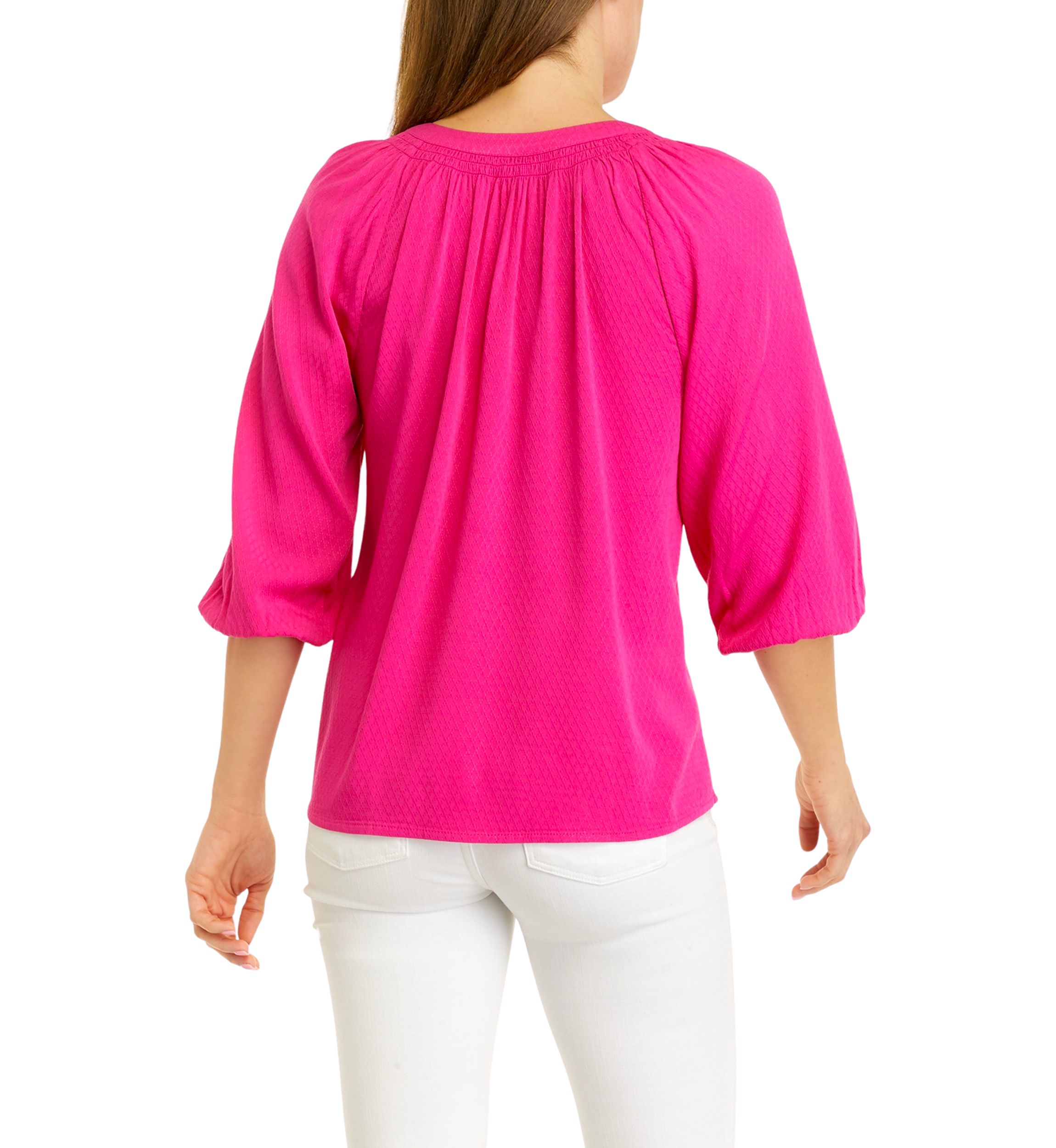 Petite 3/4 Sleeve Solid Peasant Top 
