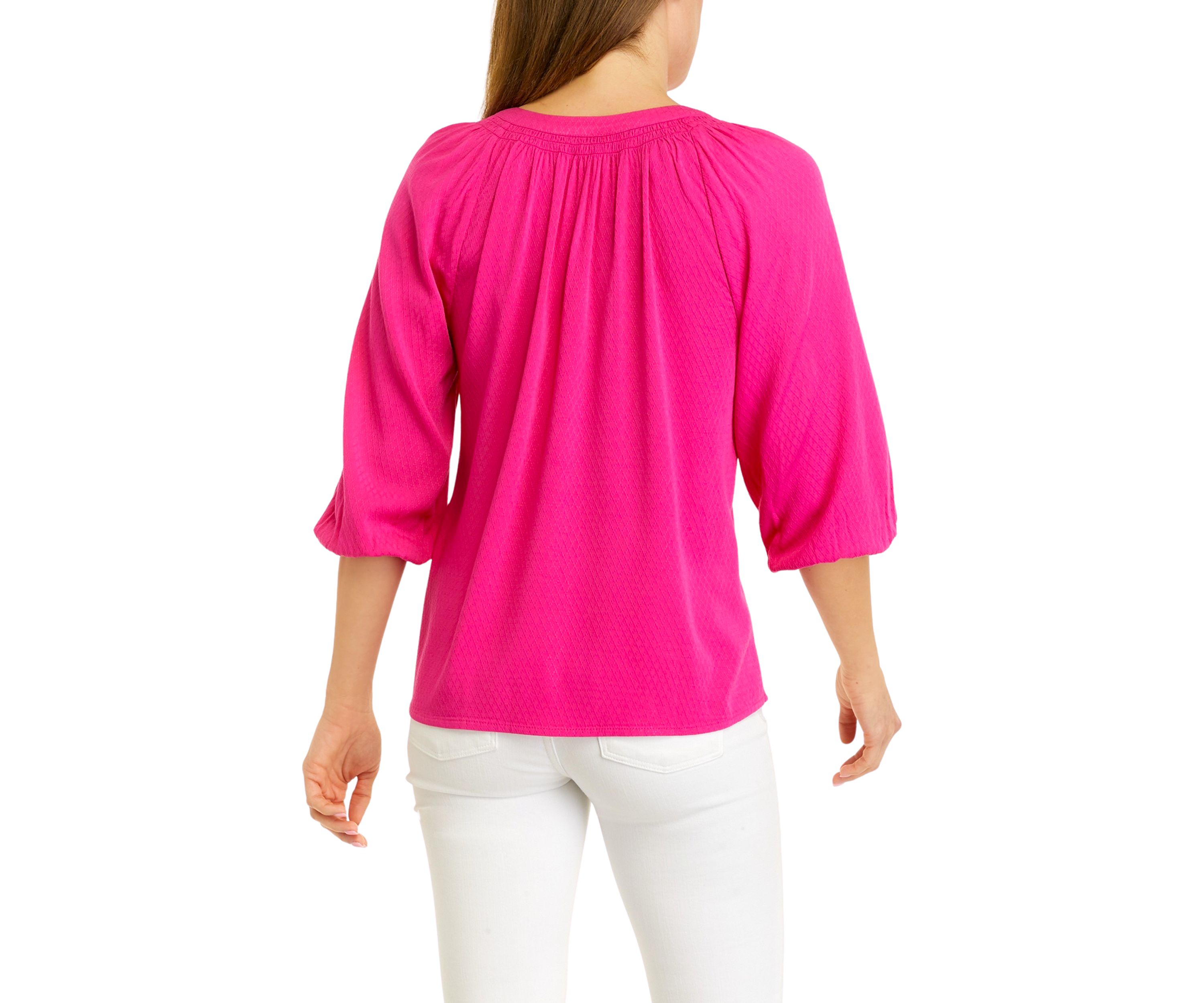 Petite 3/4 Sleeve Solid Peasant Top 