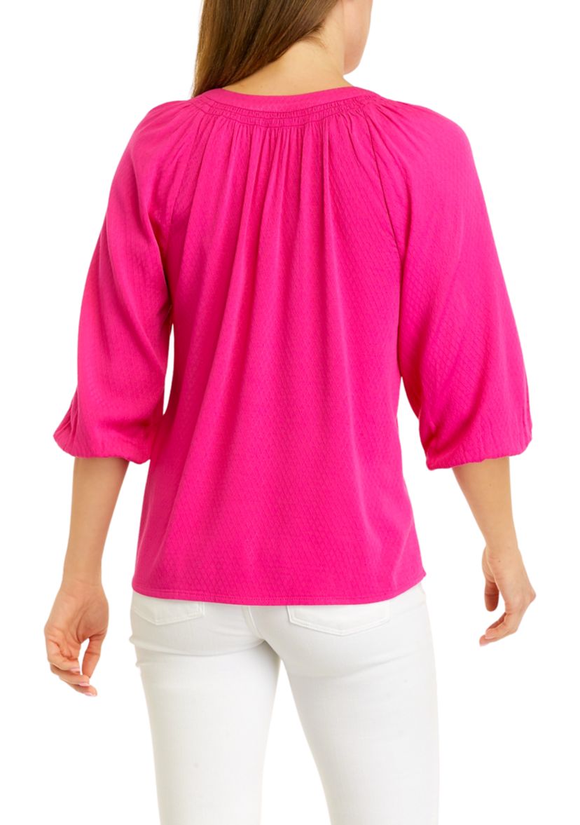 Petite 3/4 Sleeve Solid Peasant Top 