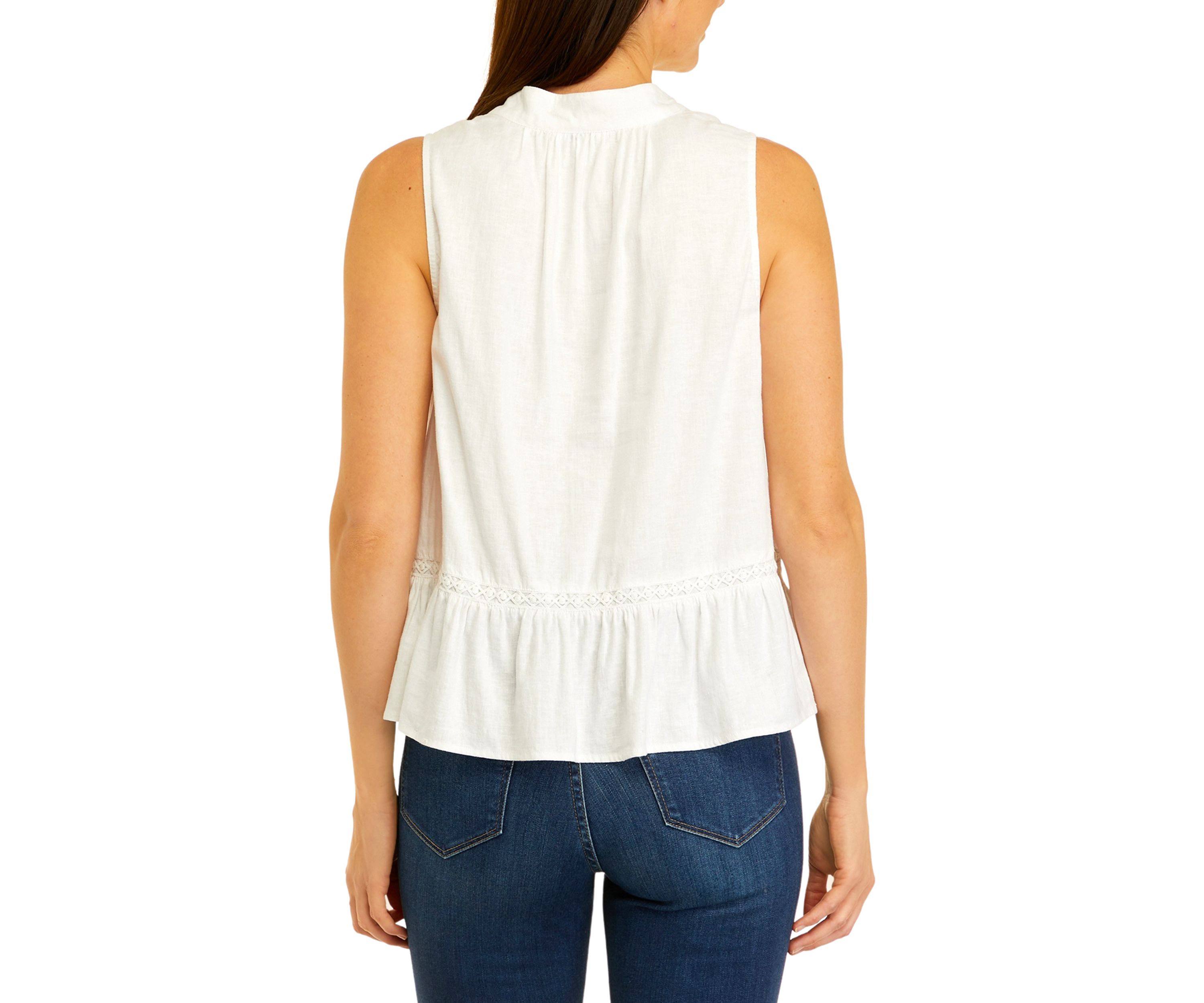 Petite Sleeveless Crochet Peasant Top