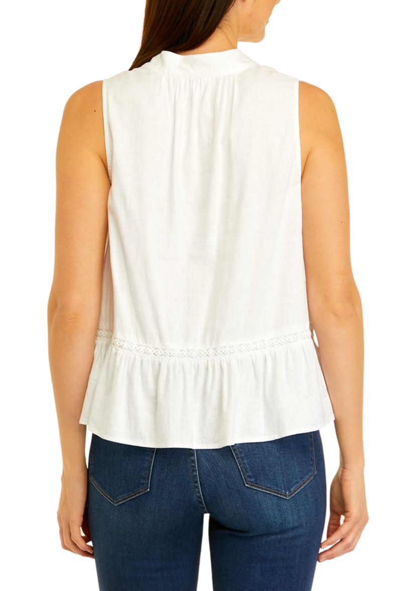 Petite Sleeveless Crochet Peasant Top