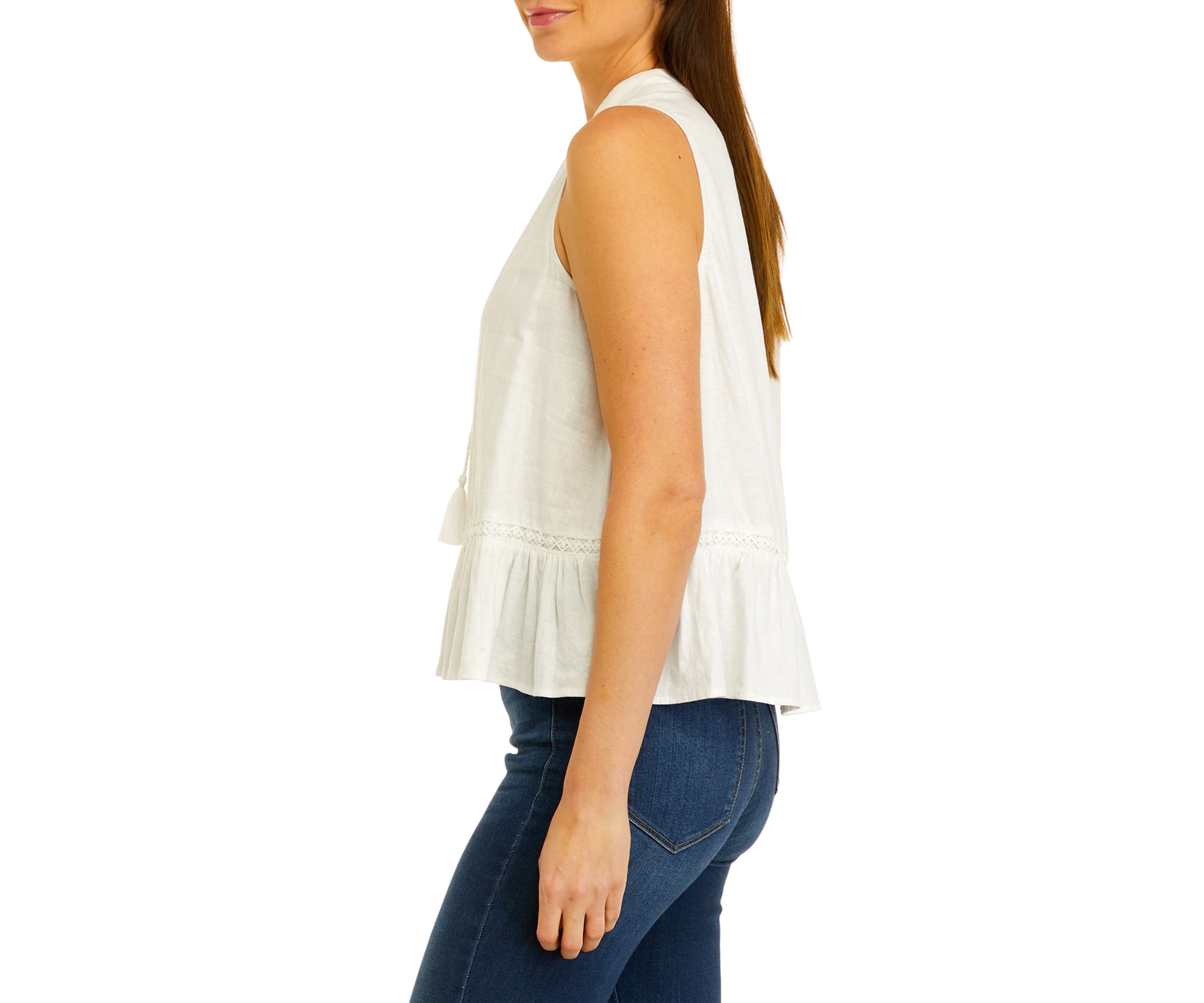 Petite Sleeveless Crochet Peasant Top