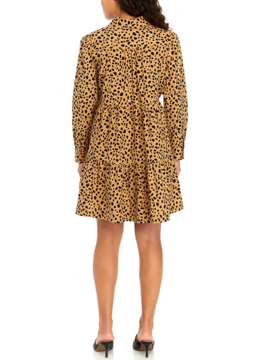 Petite Long Sleeve Printed Boyfriend Shirtdress 
