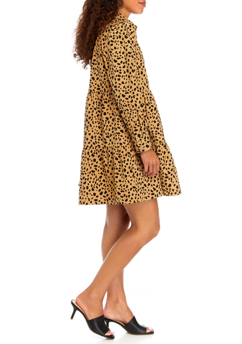 Petite Long Sleeve Printed Boyfriend Shirtdress 