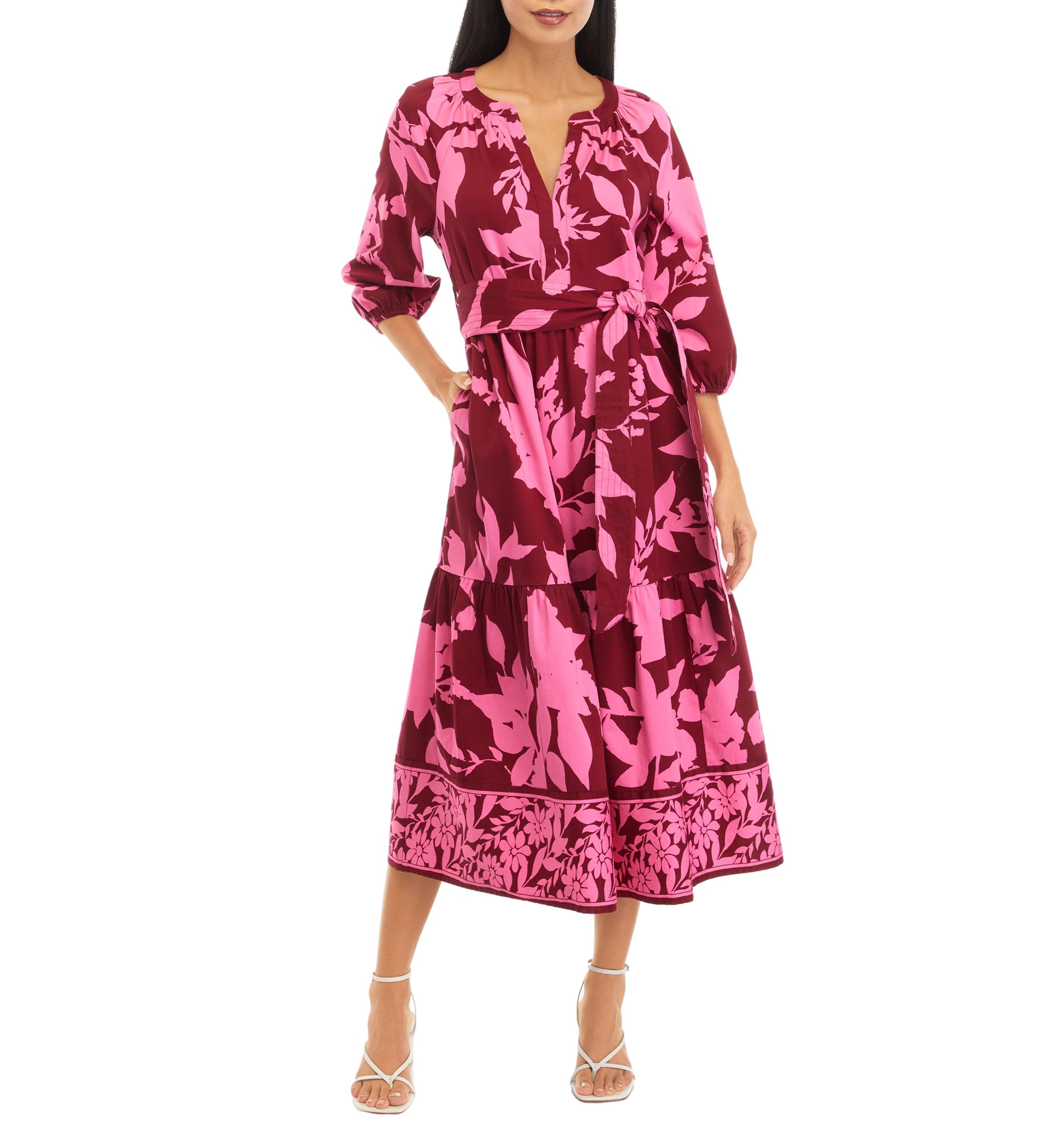 Petite 3/4 Sleeve Printed Peasant Dress