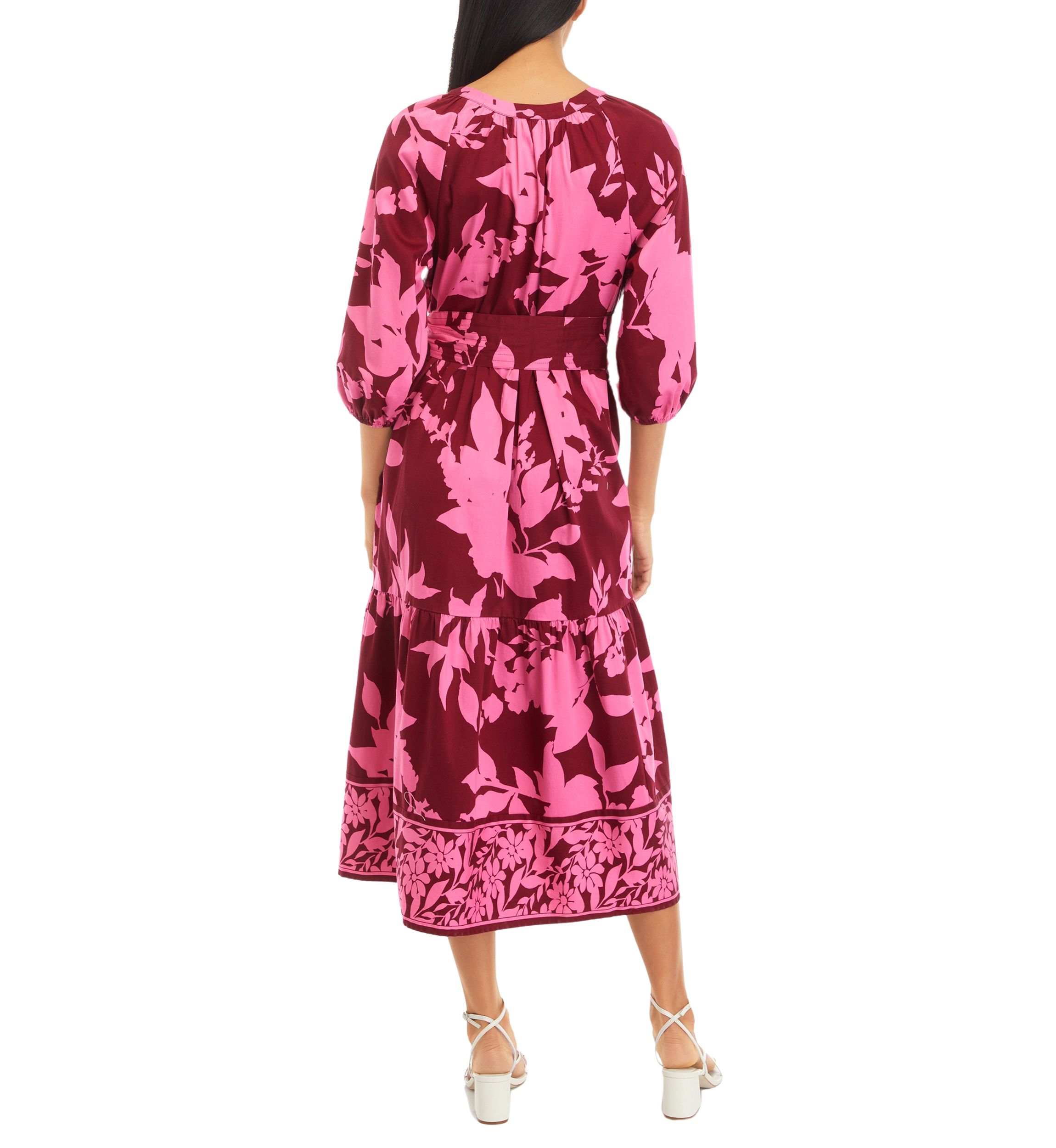 Petite 3/4 Sleeve Printed Peasant Dress