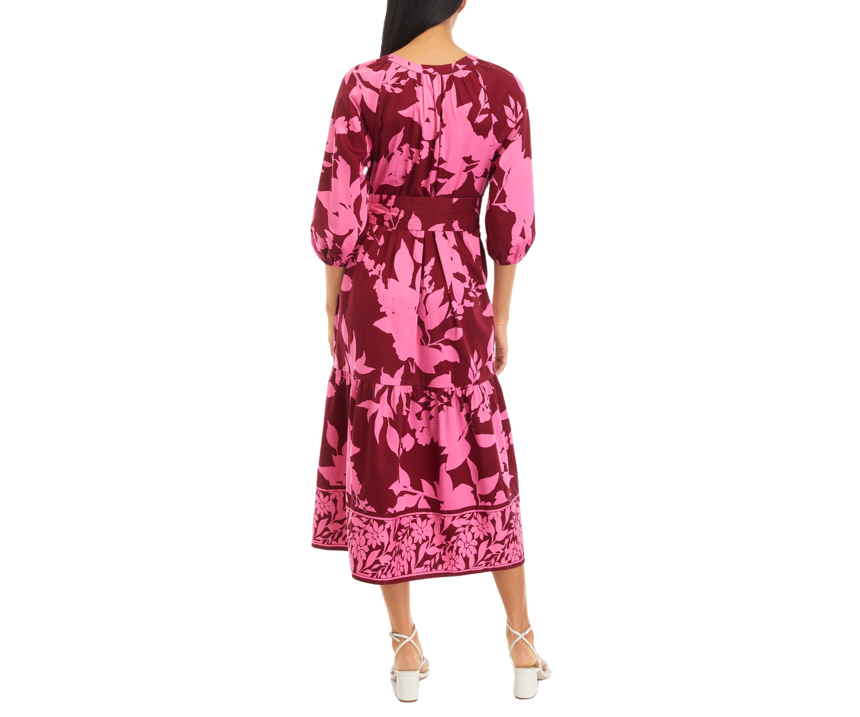 Petite 3/4 Sleeve Printed Peasant Dress