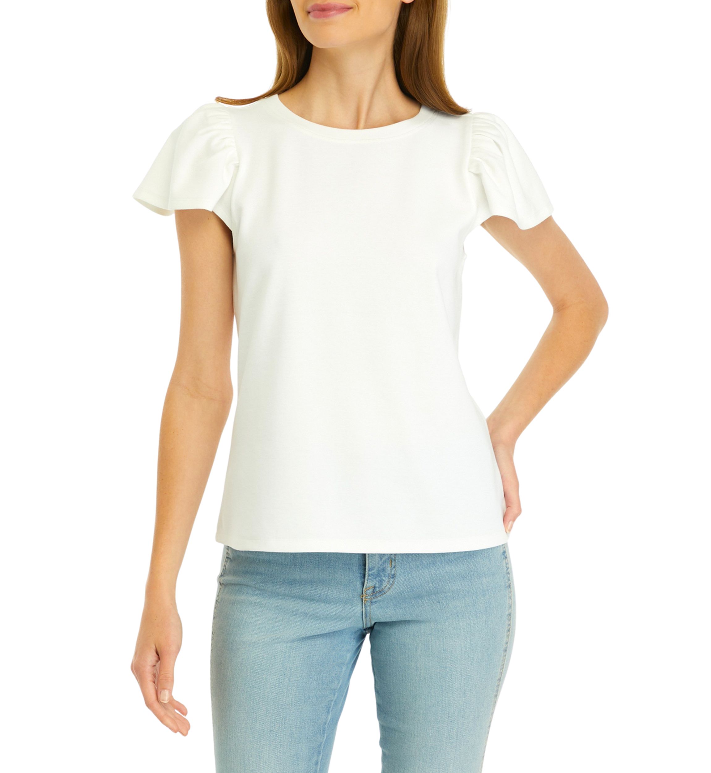 Petite Flutter Sleeve Ribbed T-Shirt 
