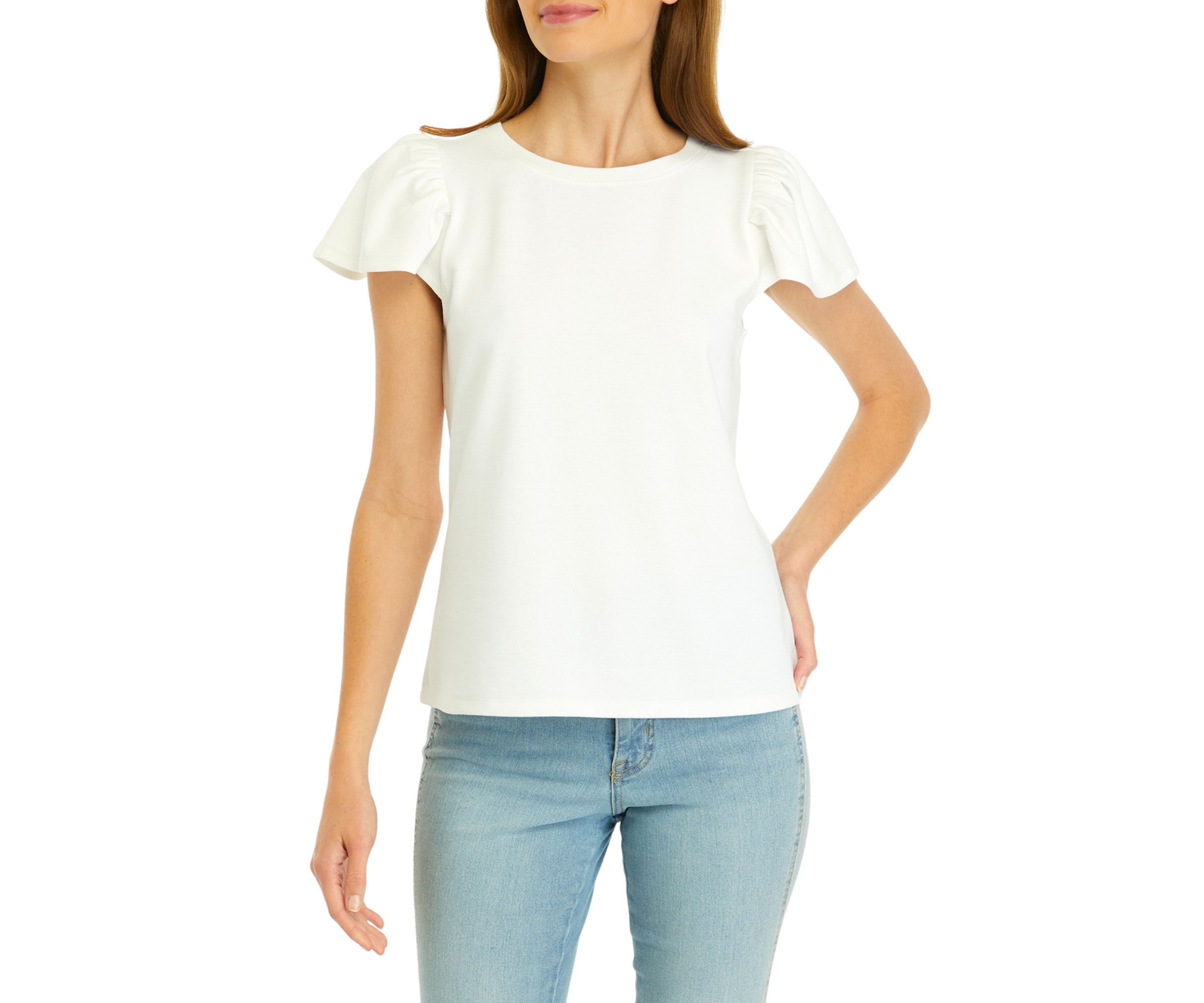 Petite Flutter Sleeve Ribbed T-Shirt 
