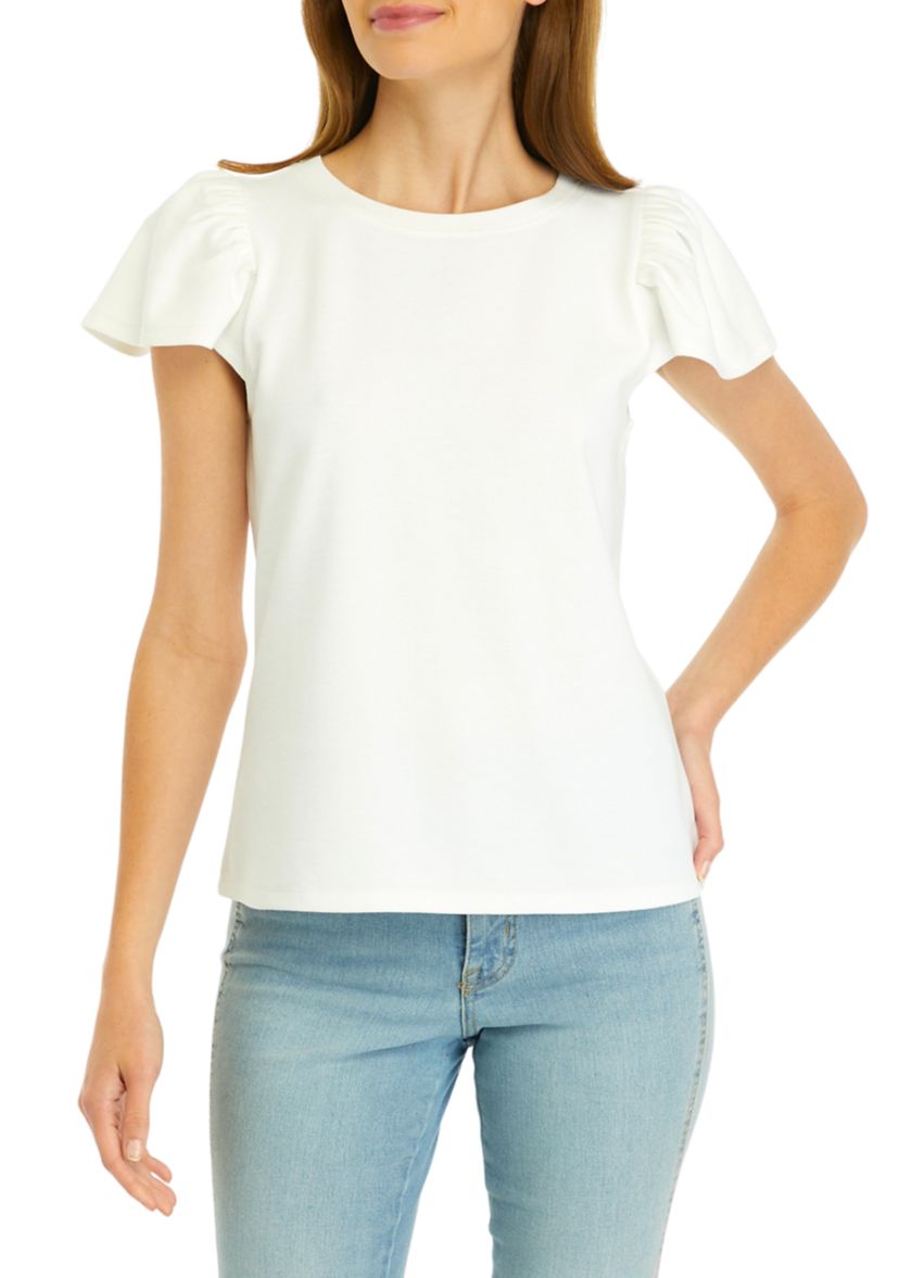 Petite Flutter Sleeve Ribbed T-Shirt 