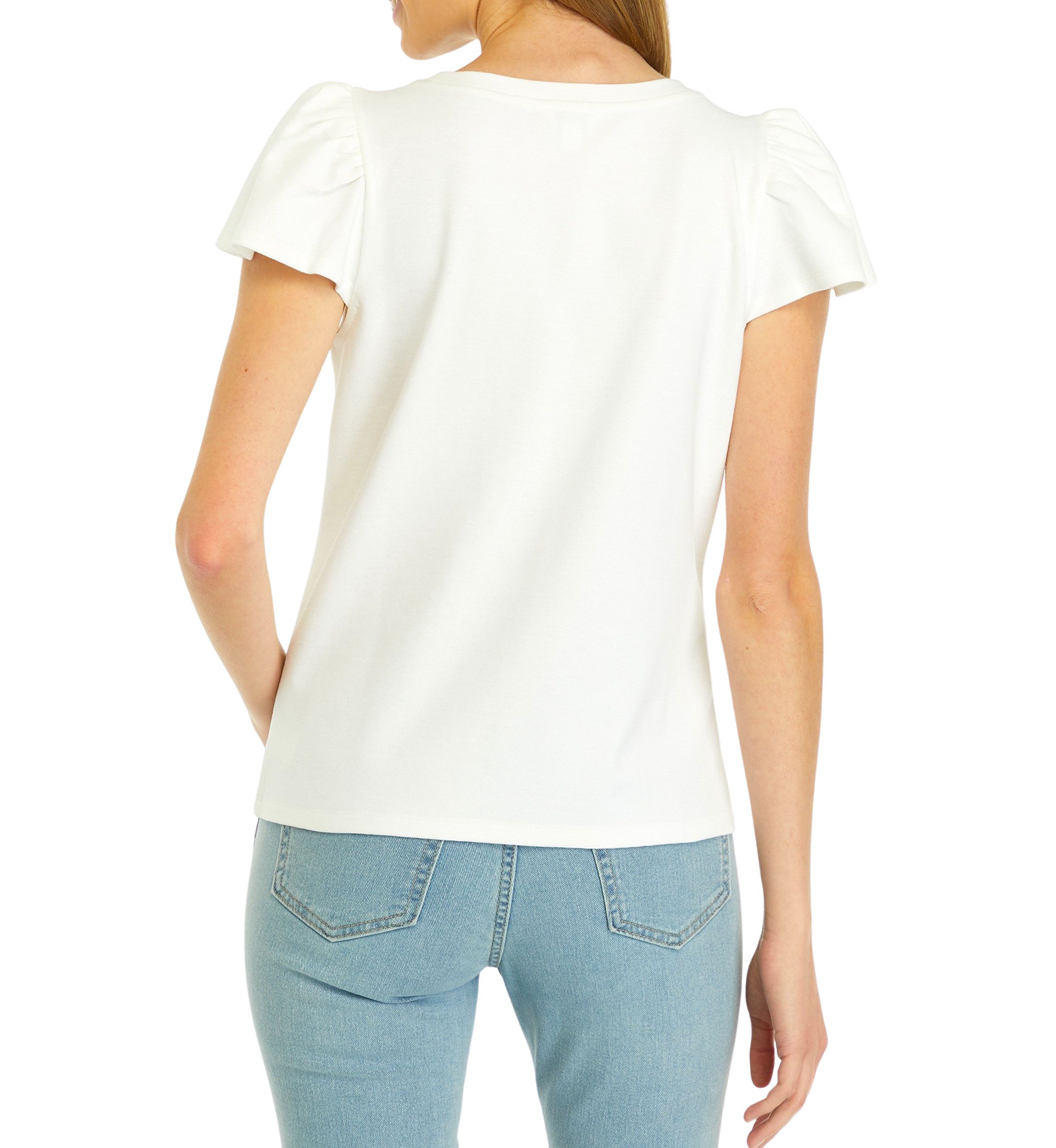 Petite Flutter Sleeve Ribbed T-Shirt 
