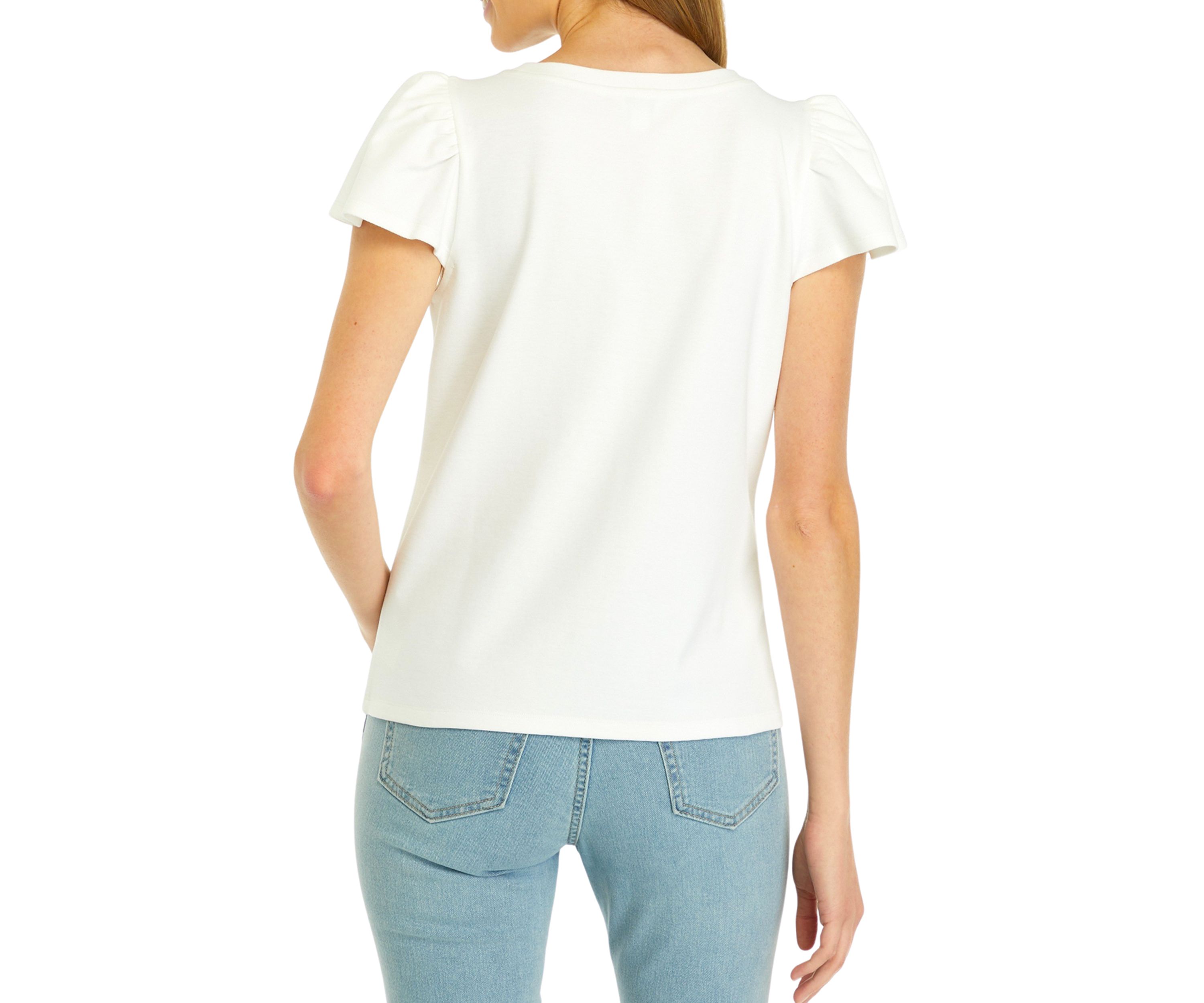 Petite Flutter Sleeve Ribbed T-Shirt 