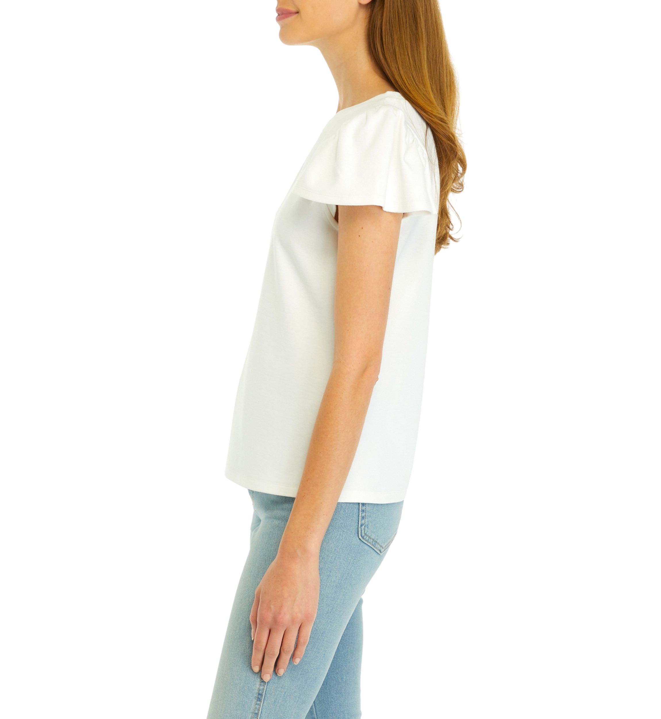 Petite Flutter Sleeve Ribbed T-Shirt 