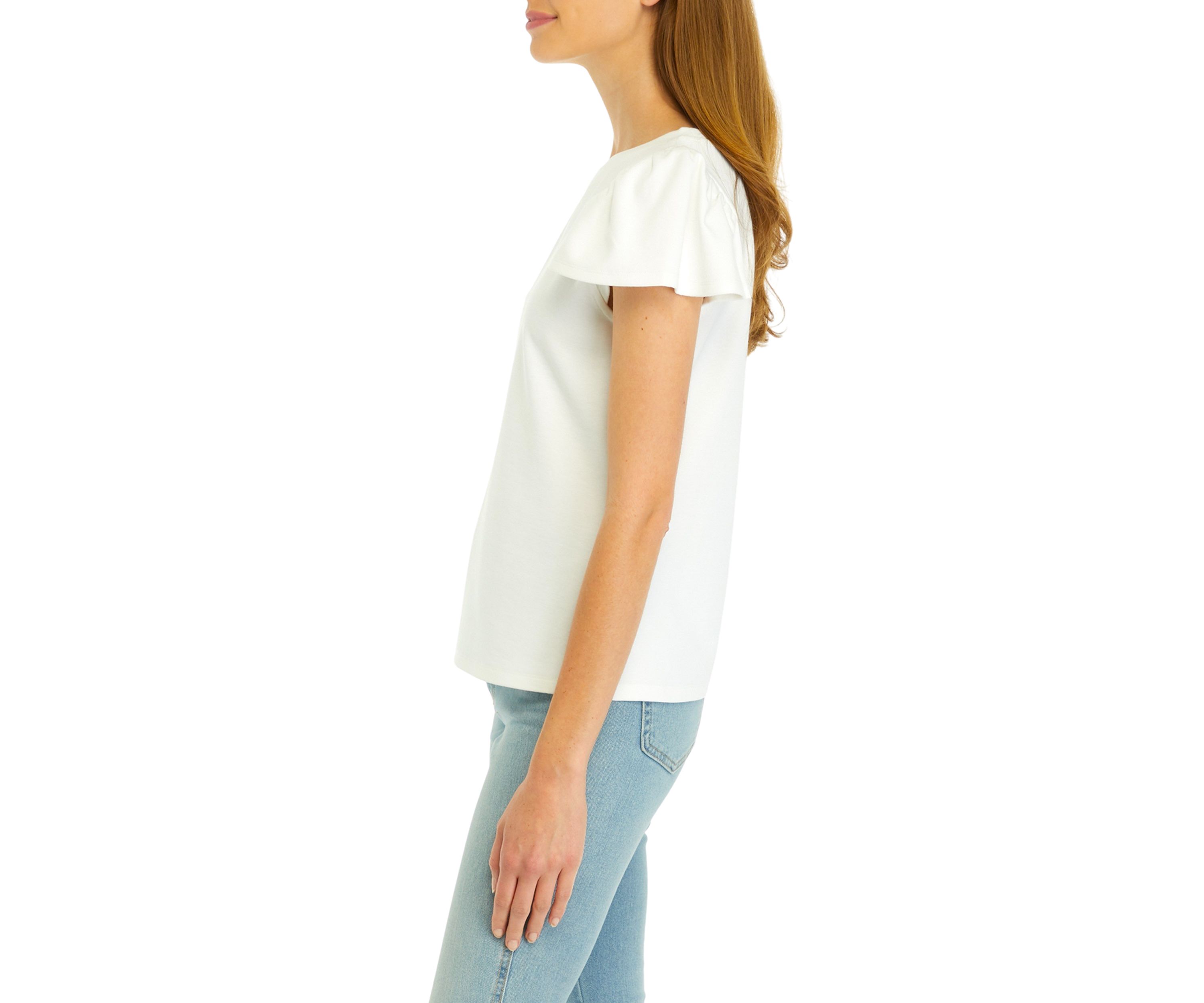 Petite Flutter Sleeve Ribbed T-Shirt 