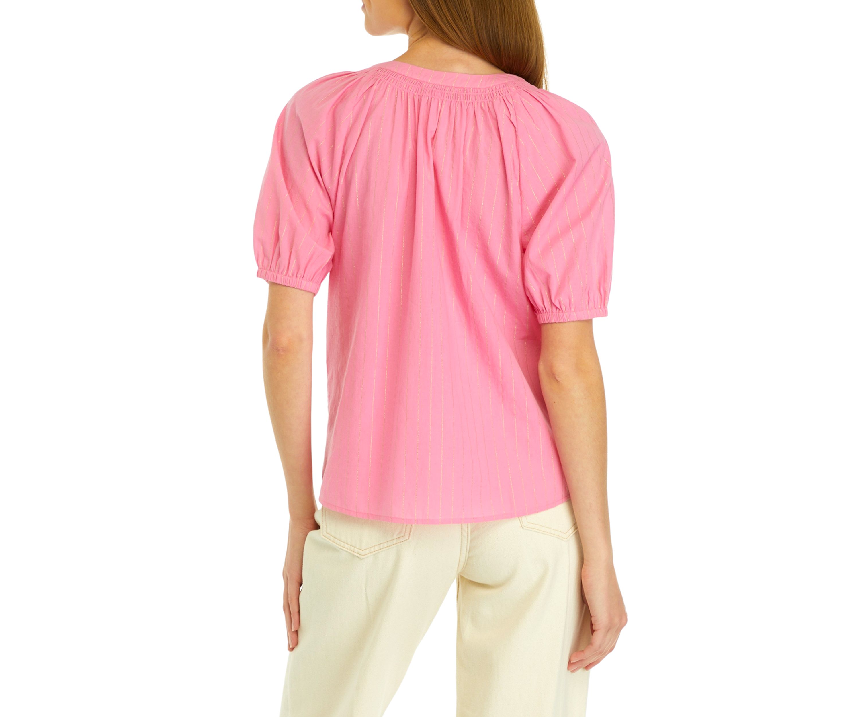 Petite Puff Sleeve Split Neck Peasant Top 