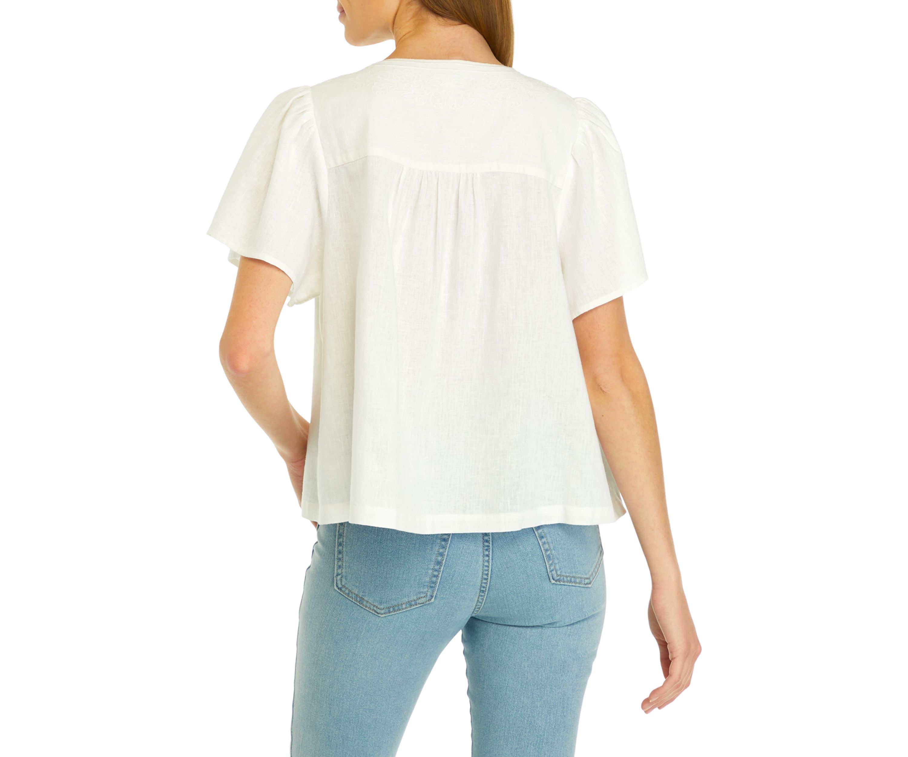 Petite Flutter Sleeve Embroidered Top