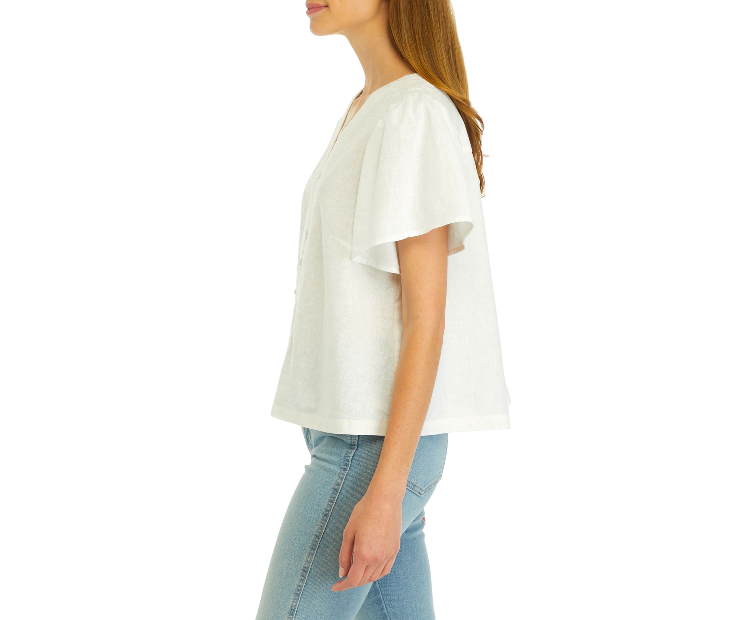 Petite Flutter Sleeve Embroidered Top
