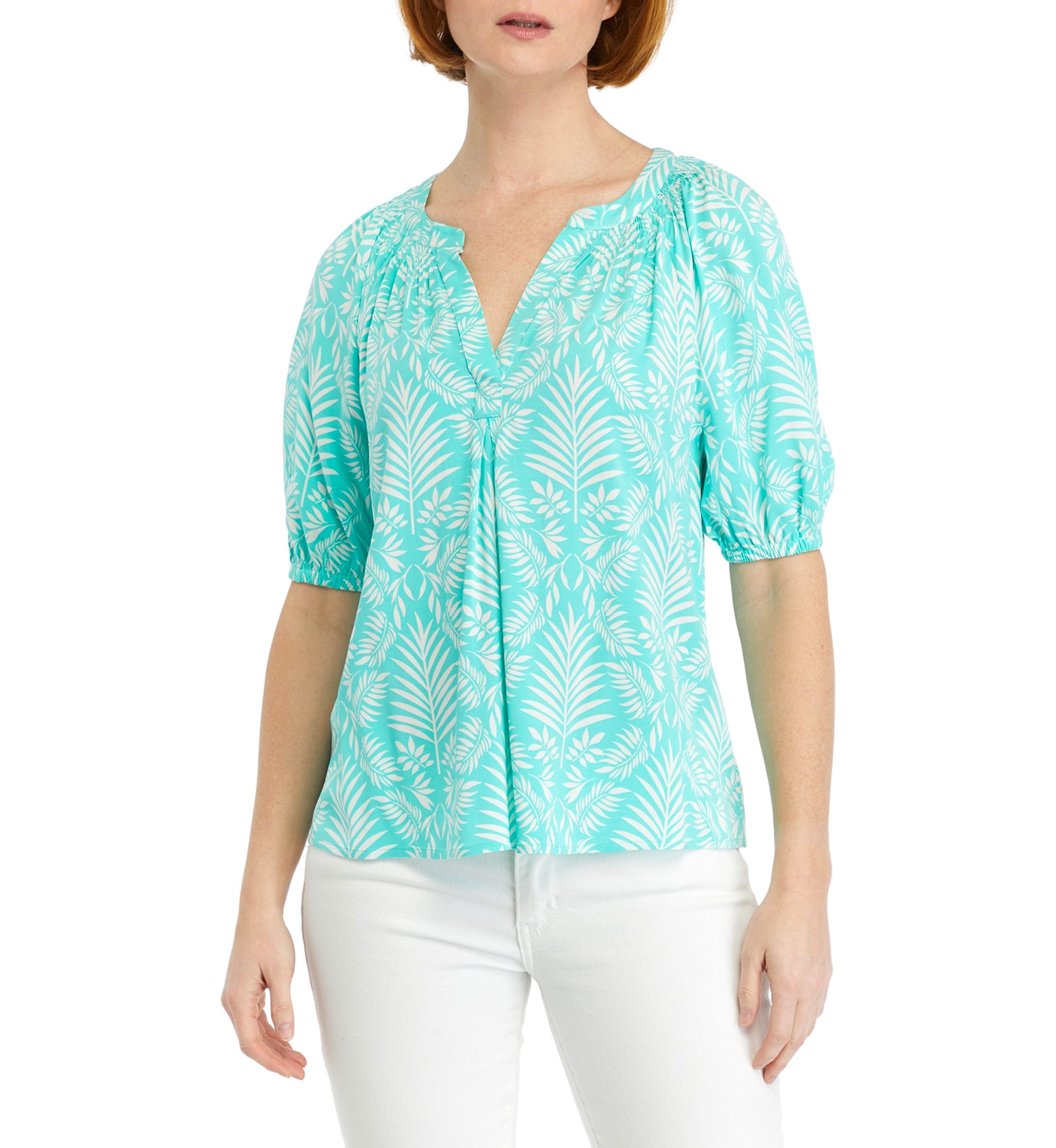 Petite Printed Peasant Top