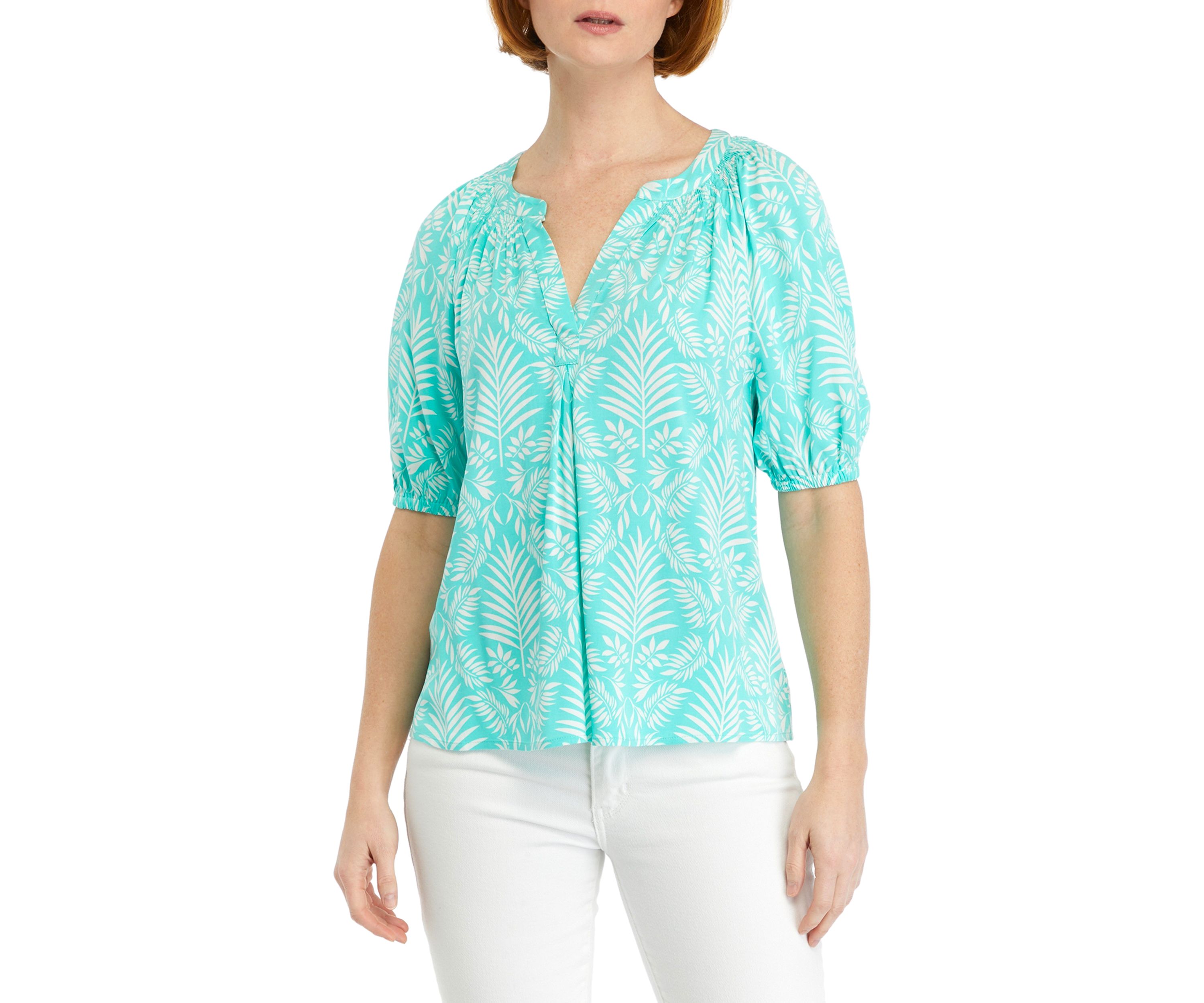 Petite Printed Peasant Top