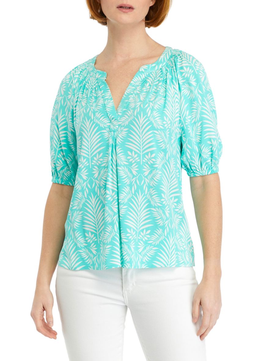Petite Printed Peasant Top