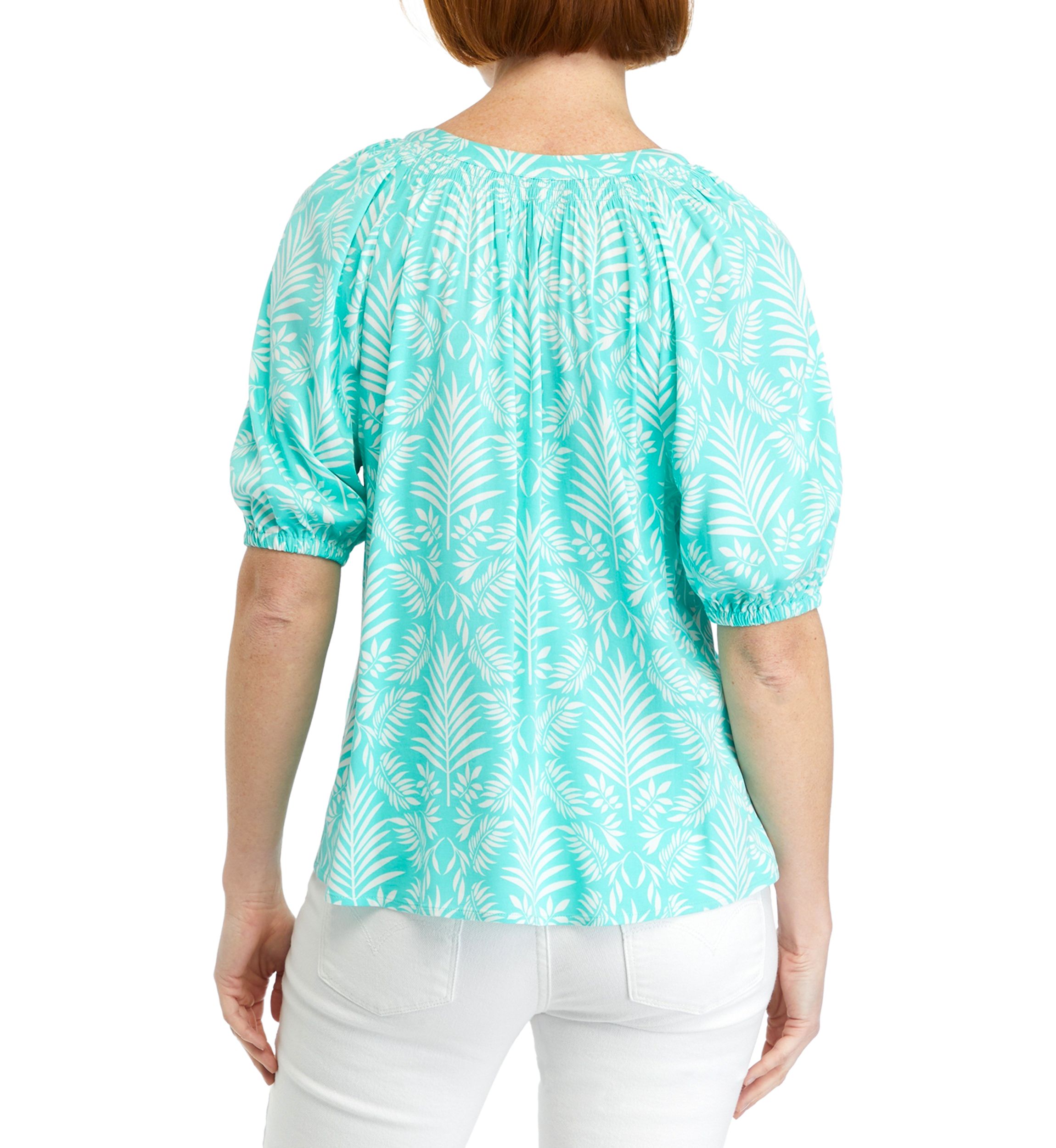 Petite Printed Peasant Top