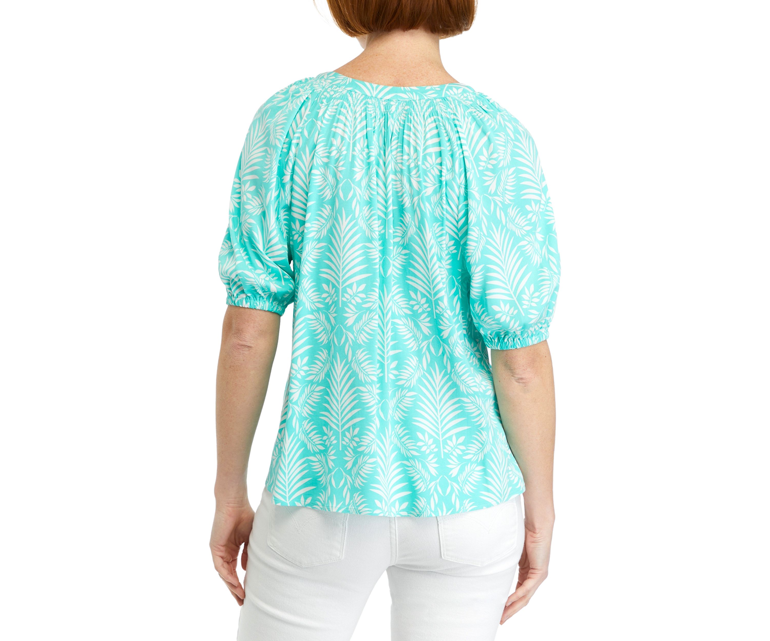 Petite Printed Peasant Top