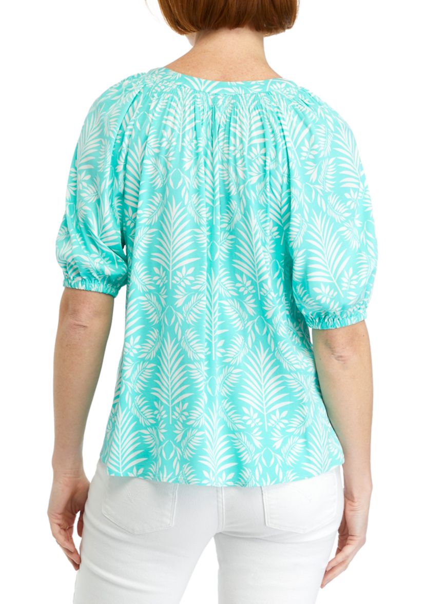 Petite Printed Peasant Top