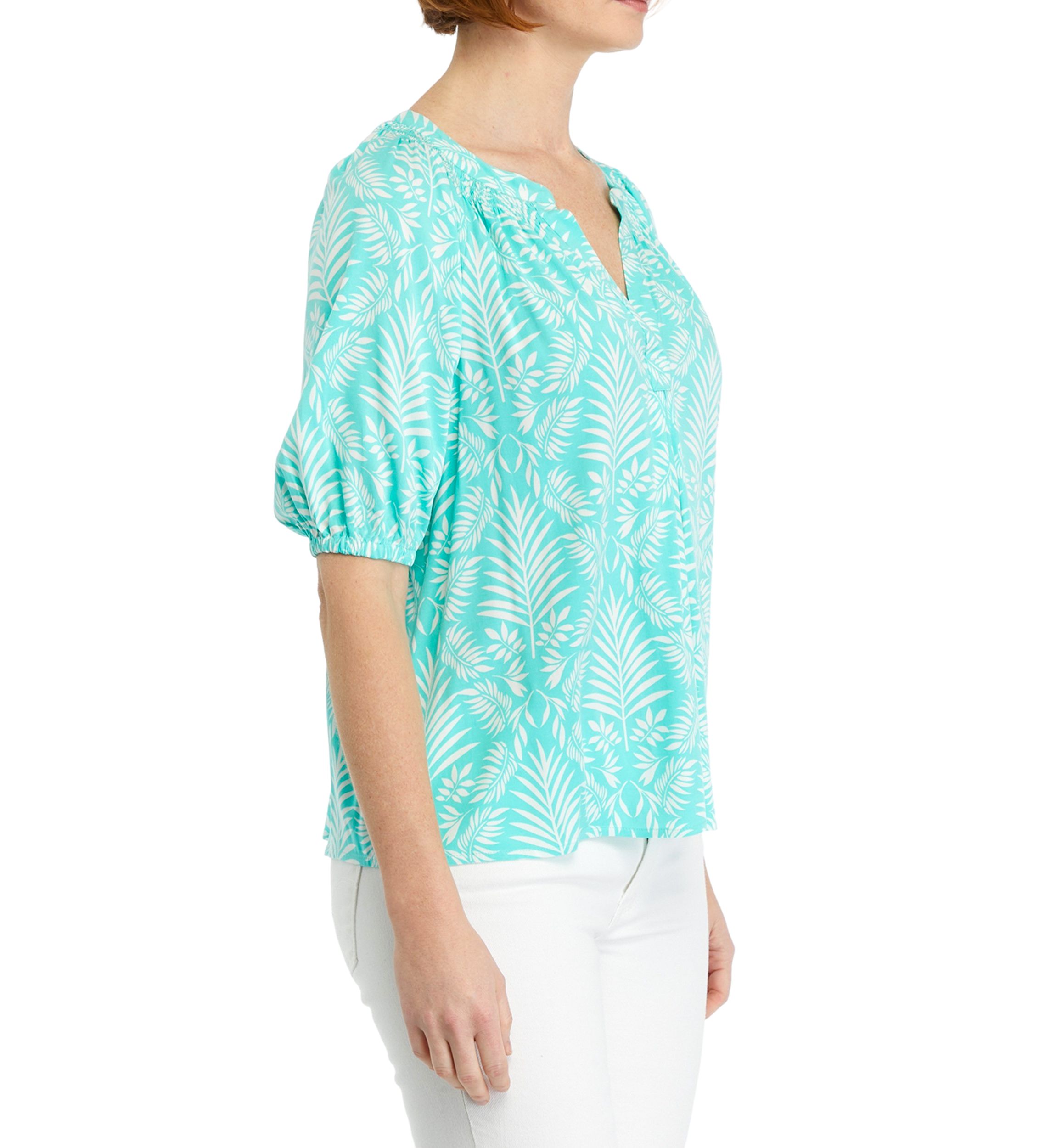 Petite Printed Peasant Top
