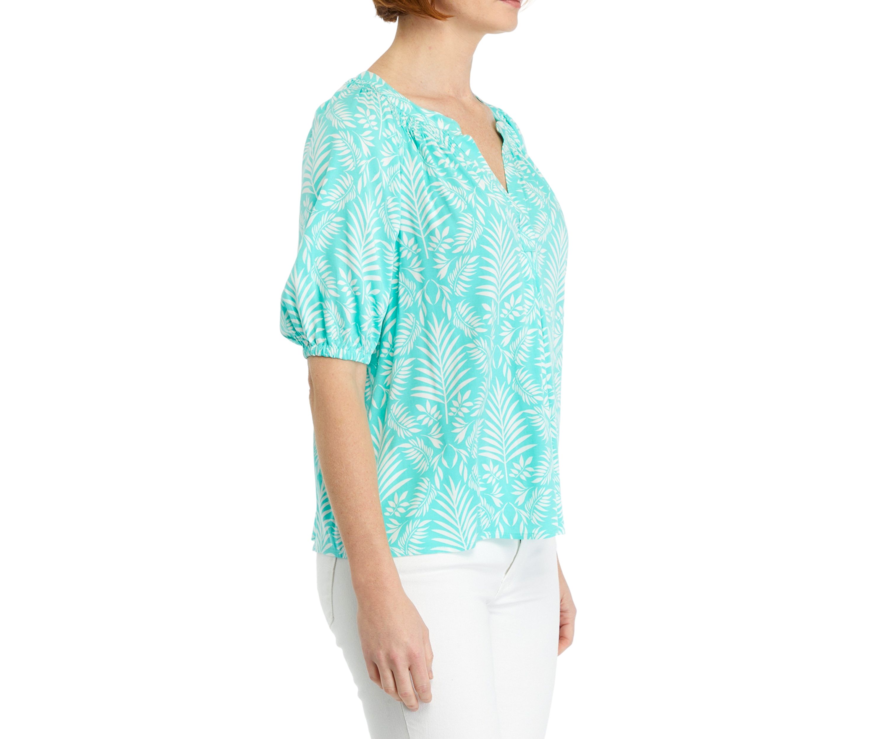 Petite Printed Peasant Top
