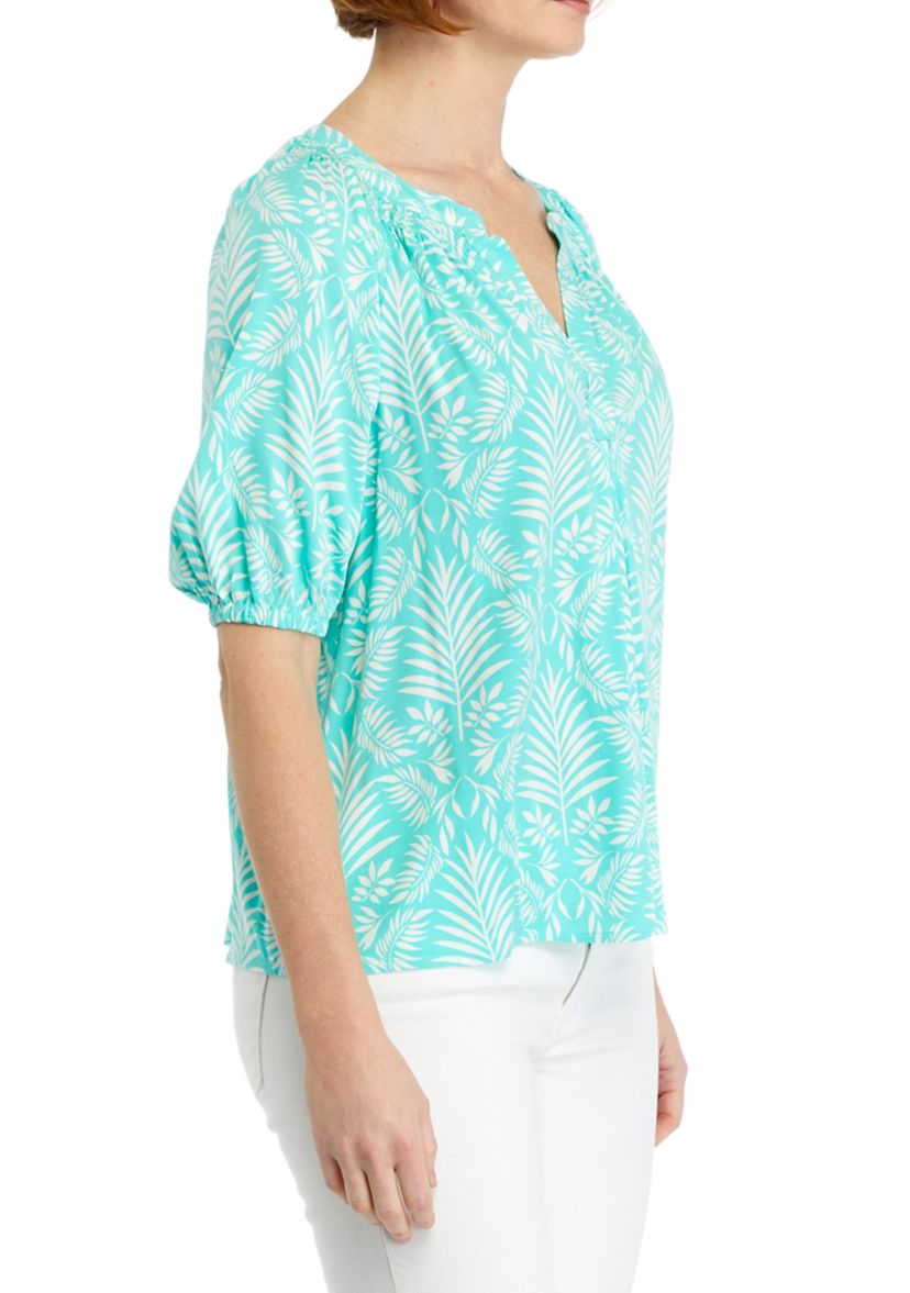 Petite Printed Peasant Top